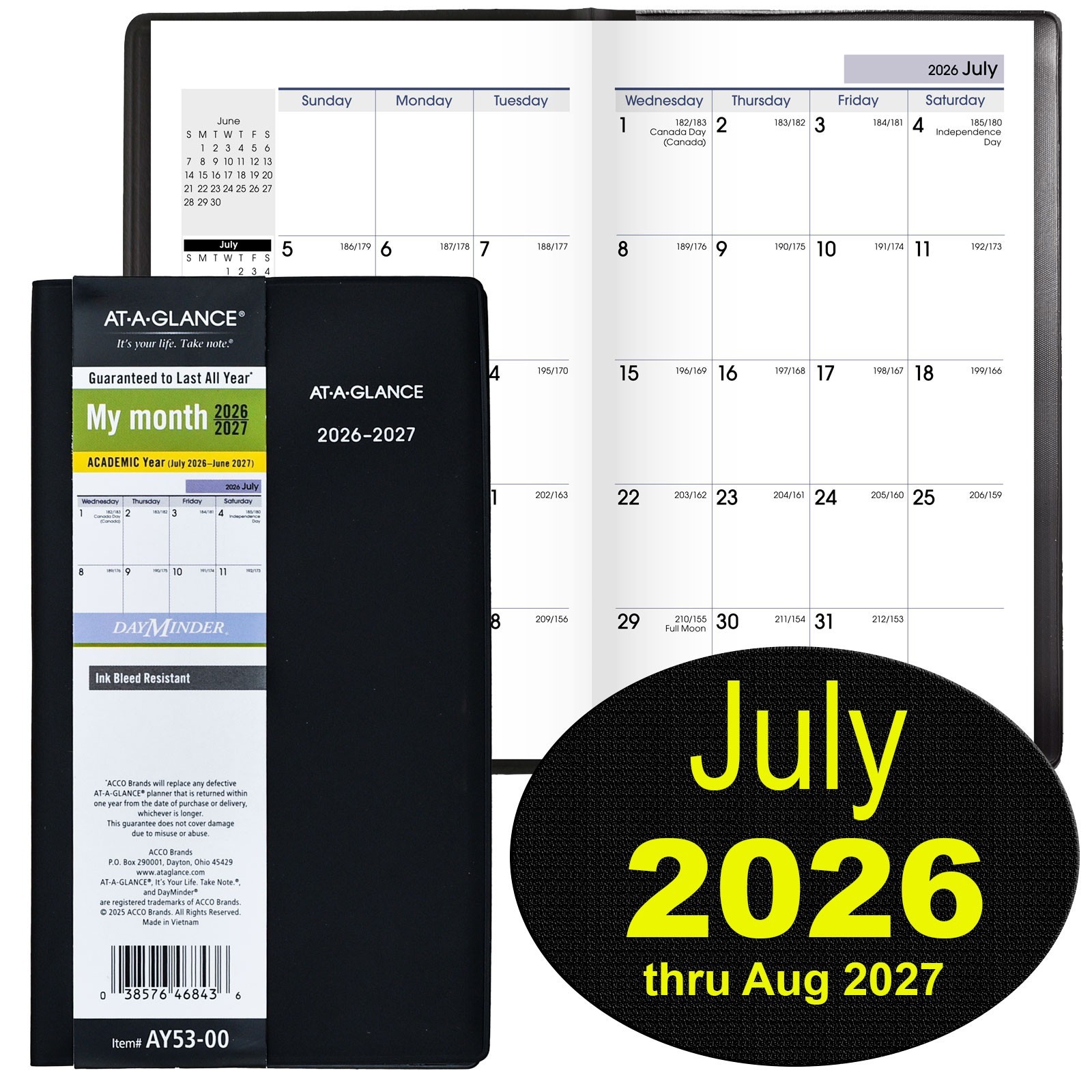 At-A-Glance 2026-2027 AY53-00 DayMinder Academic Monthly Planner, 3-1/2 x 6″