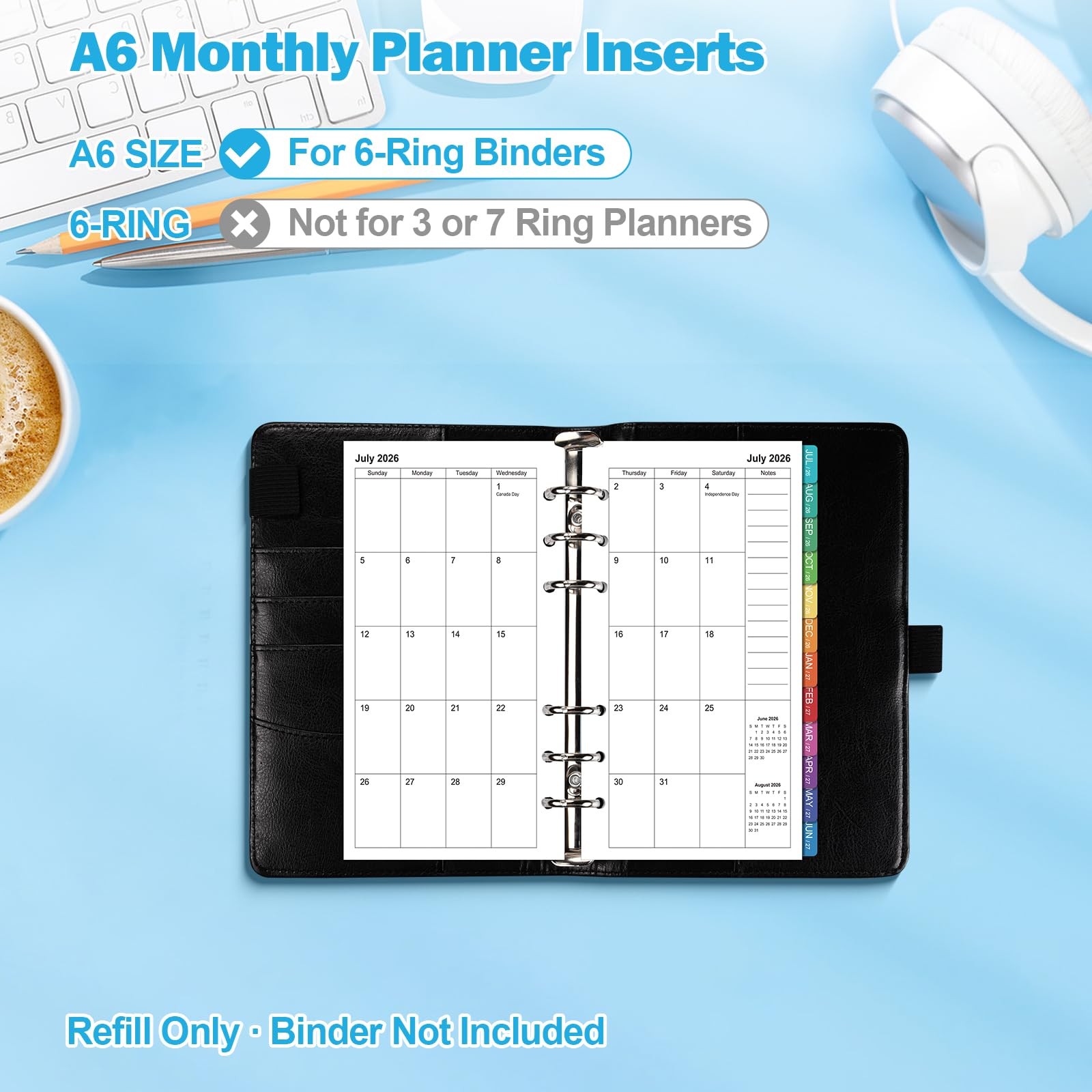2026-2029 Monthly Planner Refills: 36 Months A6 Planner Inserts for 6-Ring Bi…