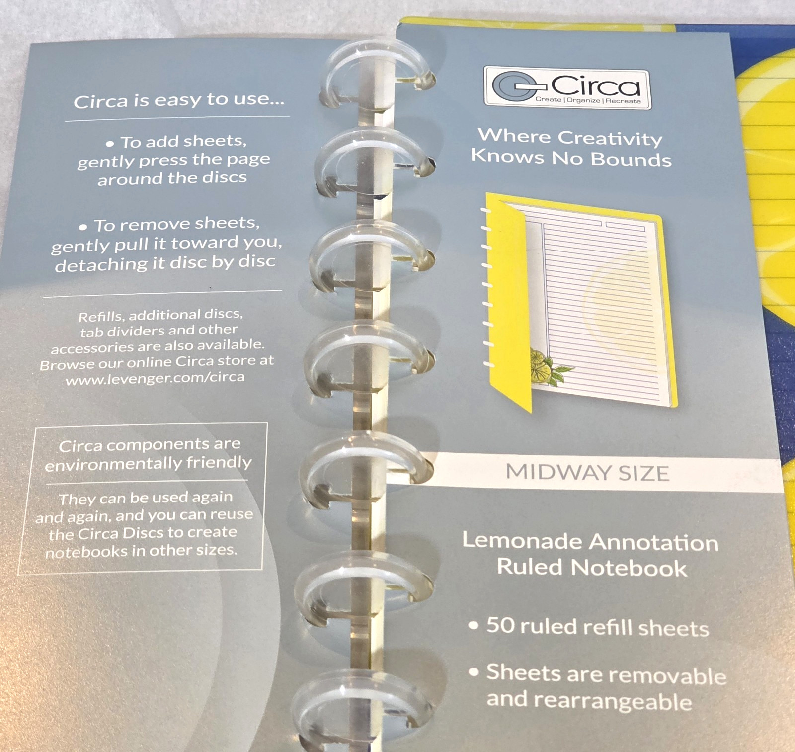 Levenger CIRCA Lemonade Lemon Ruled Annotation Notebook Midway Size New! 50 sht.