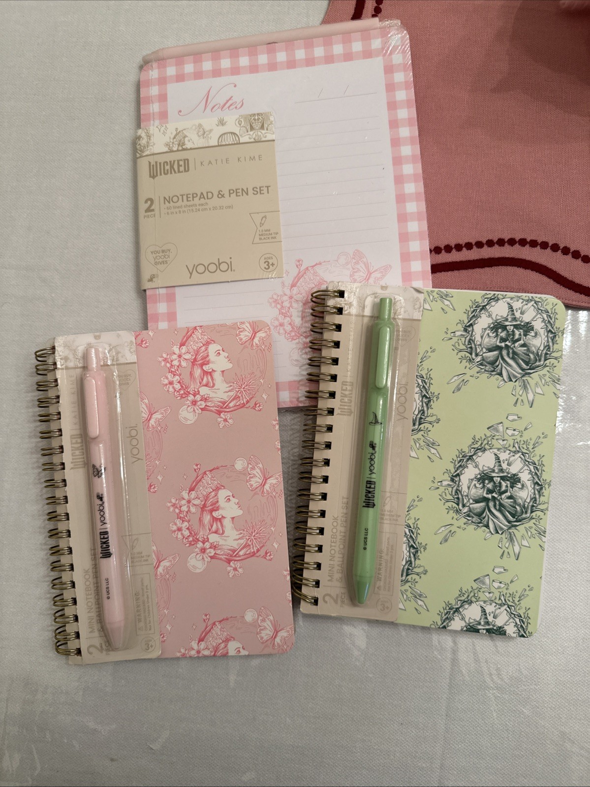 Wicked Paper Lot Yoobi Glinda Elphaba New Target Notebooks Pen Sealed Pink Green