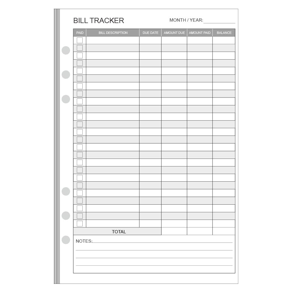Bill Payment Tracker Refills – 100 Sheets/200 5.5 X 8.5 inches, White 6 Hole