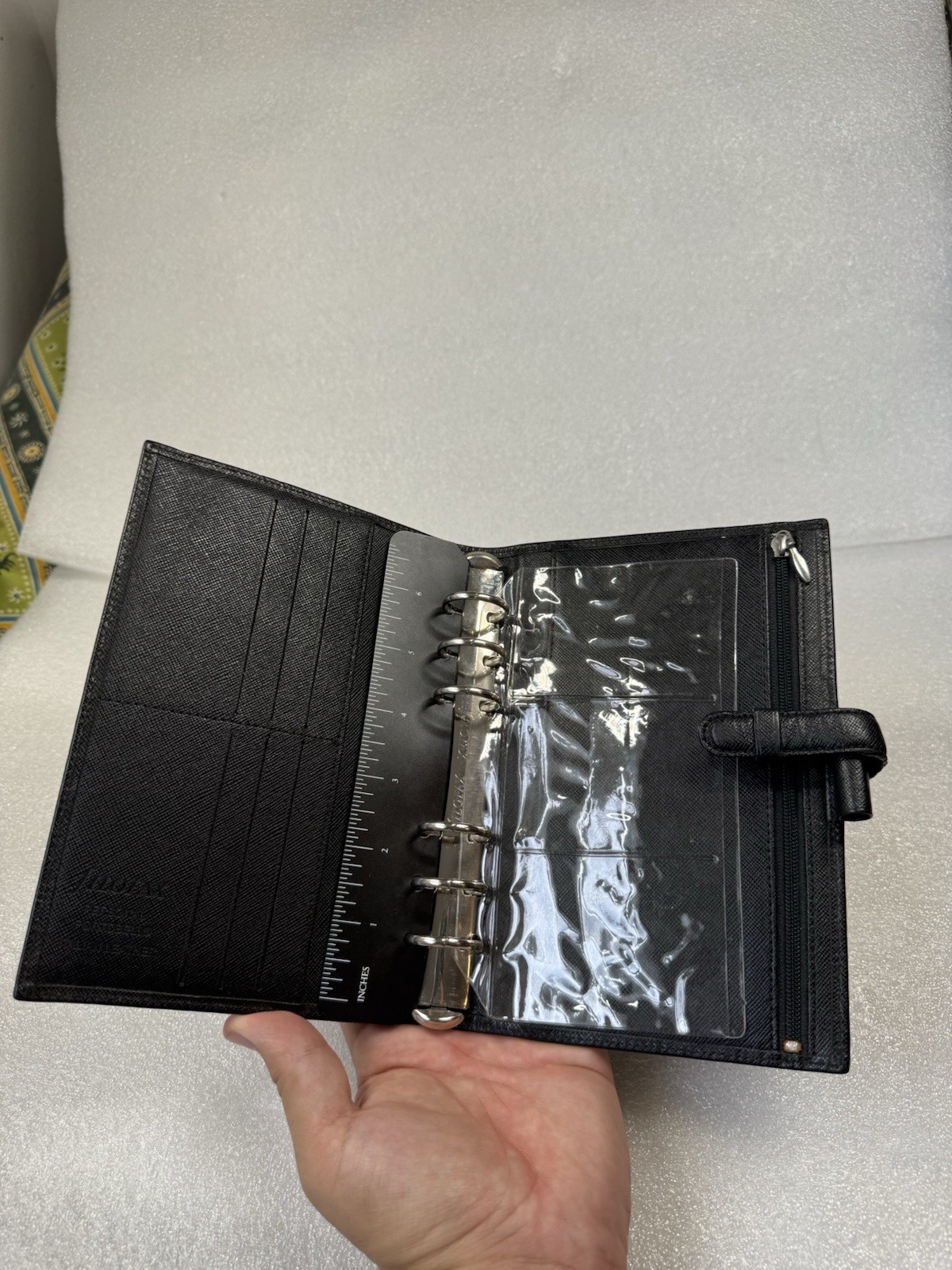 Vintage 90s Filofax Pocket Portobello – Black Italian Textured Leather Organizer