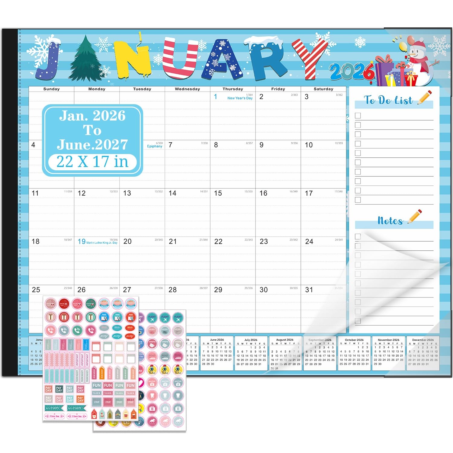 Lateefah Desk Calendar 2026, Large, 22x17in Cute Cartoon(Jan.2026-Jun.2027)