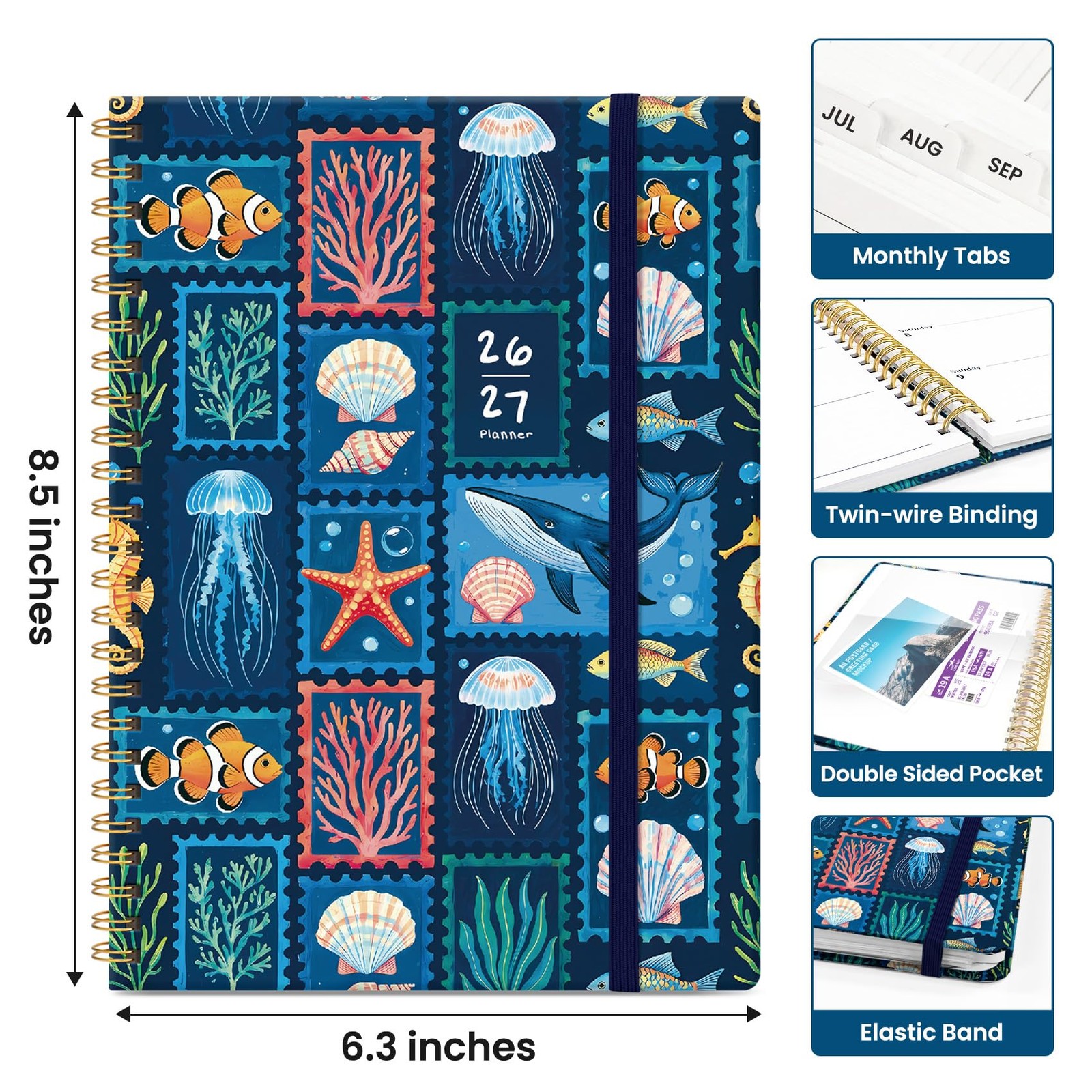Planner 2026–2027 Academic Book, Weekly and (6.3″x8.5″)a5, T-Ocean Stamps