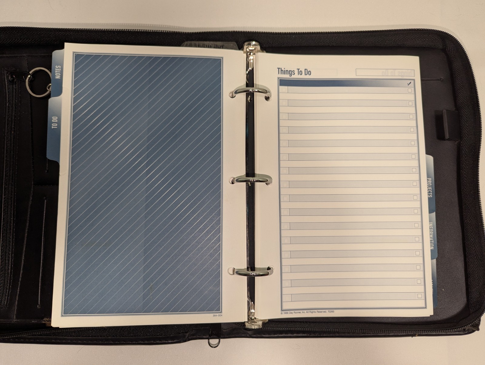 Day Runner Fact Centre Black Faux Leather 3-Ring Zipper Planner, Inserts incl.