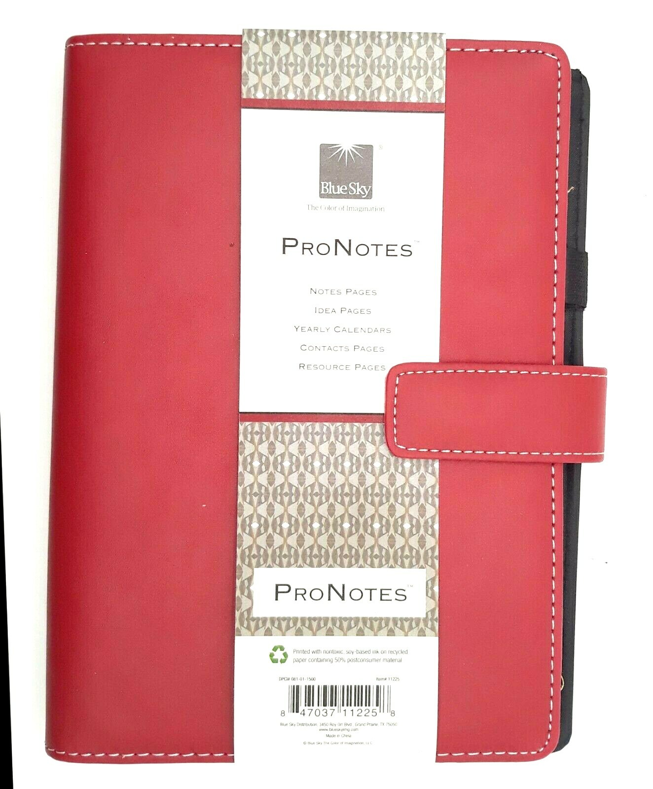 Blue Sky Pro Notes Red Notebook / Planner Faux Leather #11225 8 1/2″ x 5″