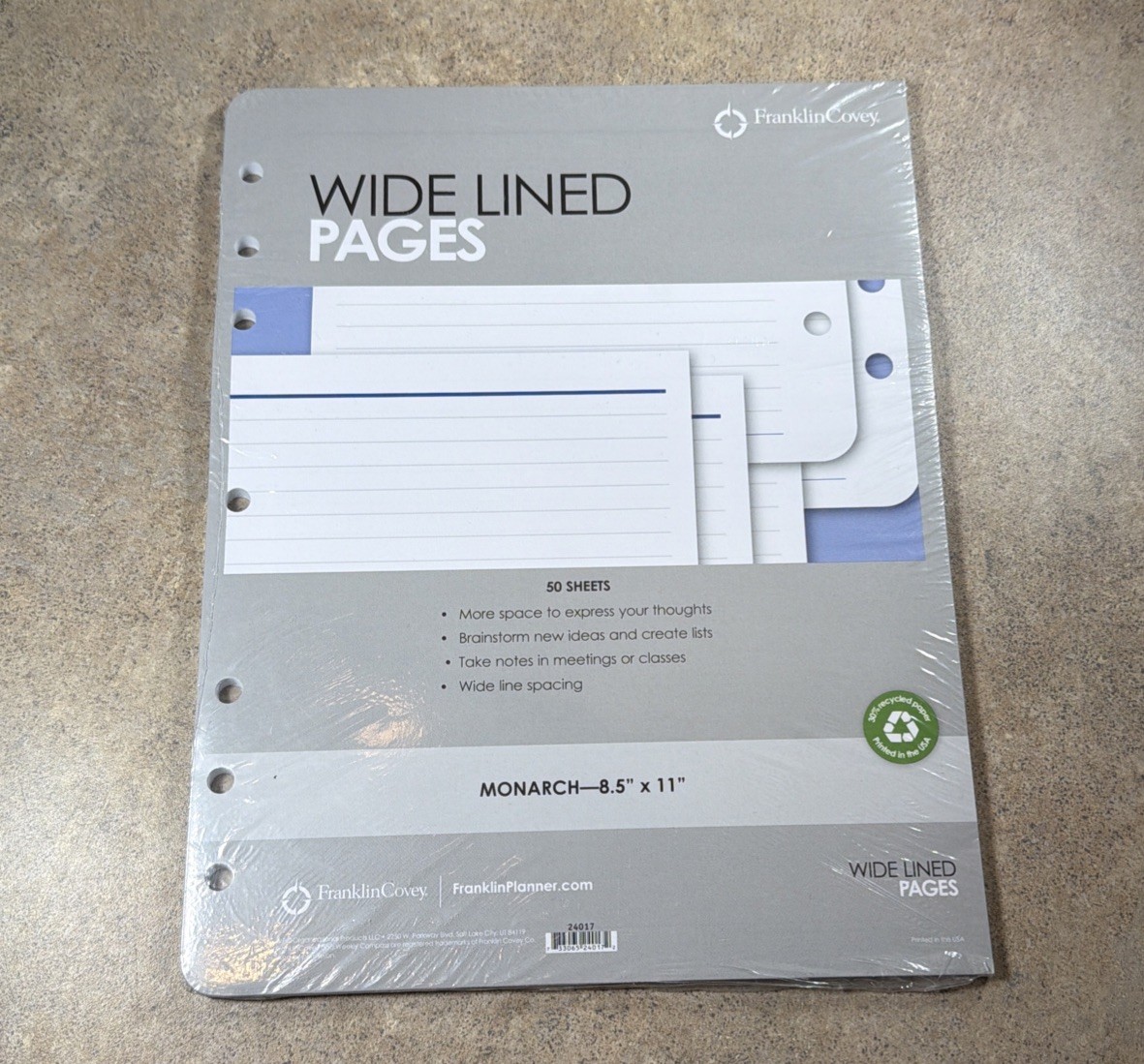 Franklin Covey Monarch Size 8.5 x 11 Original WIDE Lined Pages, 50 sheets – NEW
