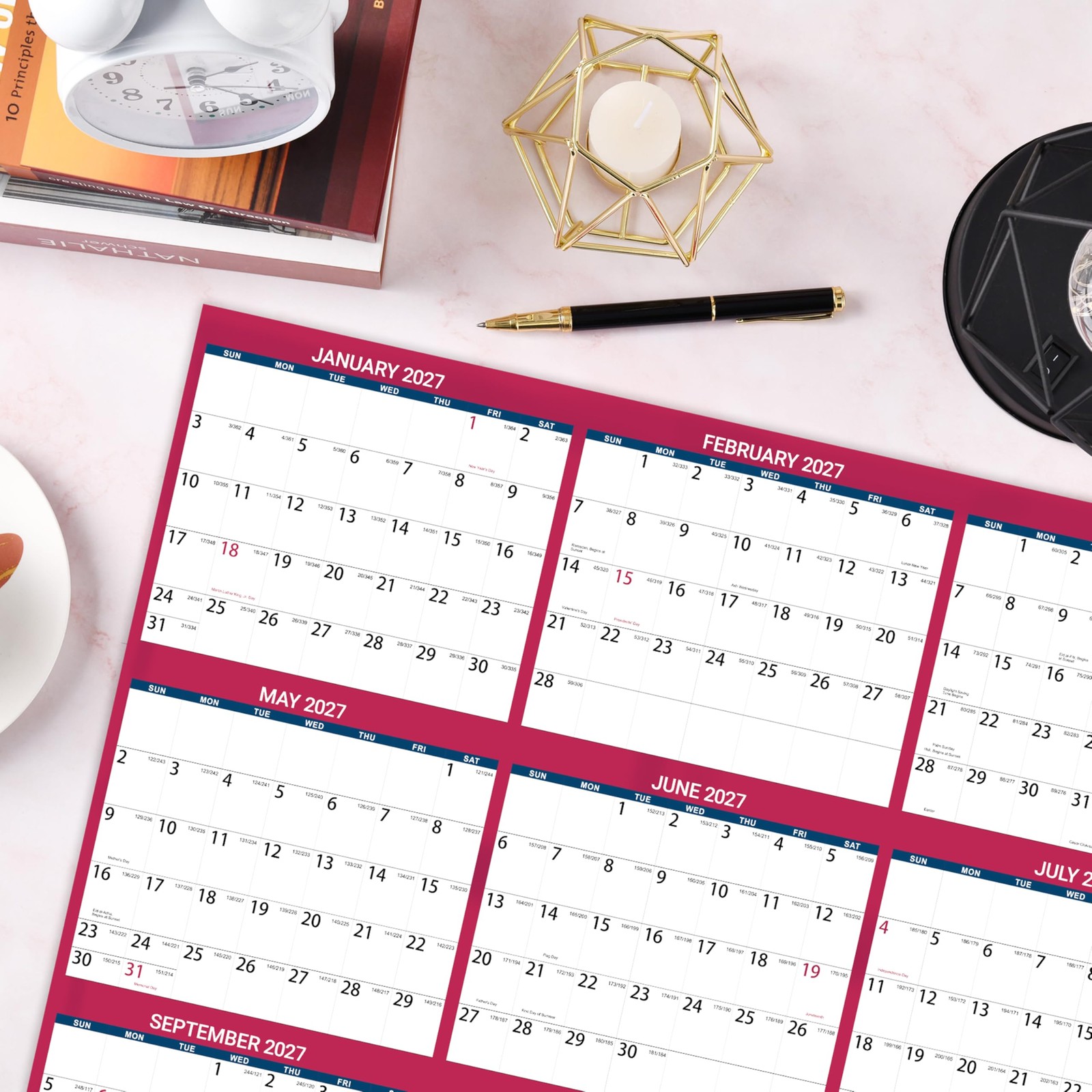 2027 Dry Erase Calendar for Wall – 2027, Jan. Red