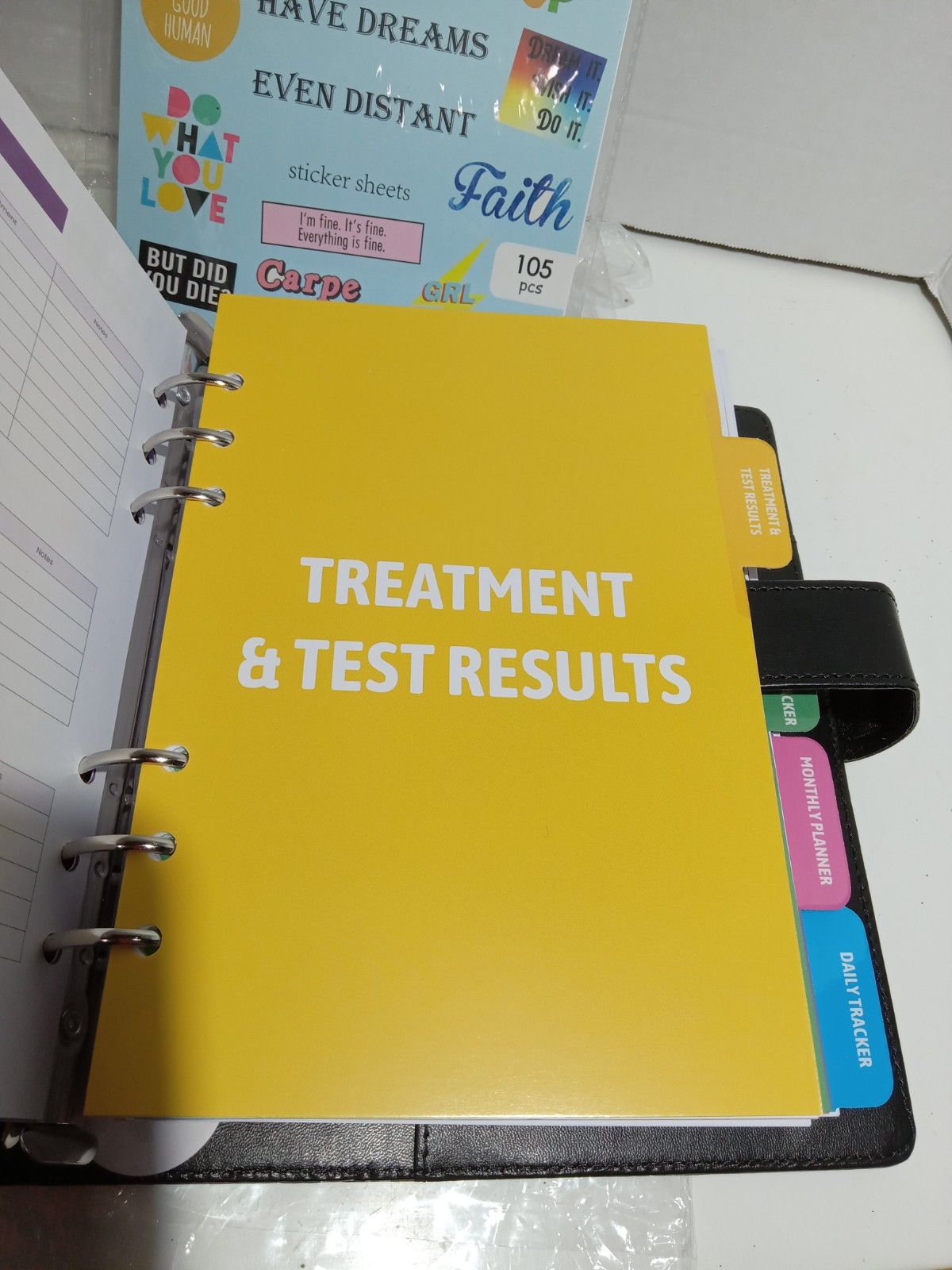 4 In 1 Cancer Journal Planner 365 Days Binder, With encouragement stickers
