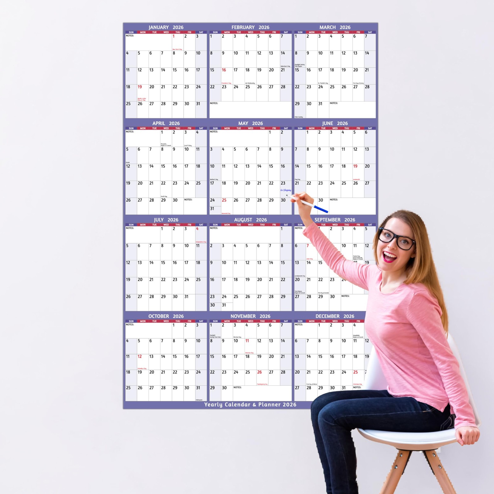 2026 Dry Erase Calendar – Large Yearly Wall calendar 2026, 38.2” x 25.2”,…