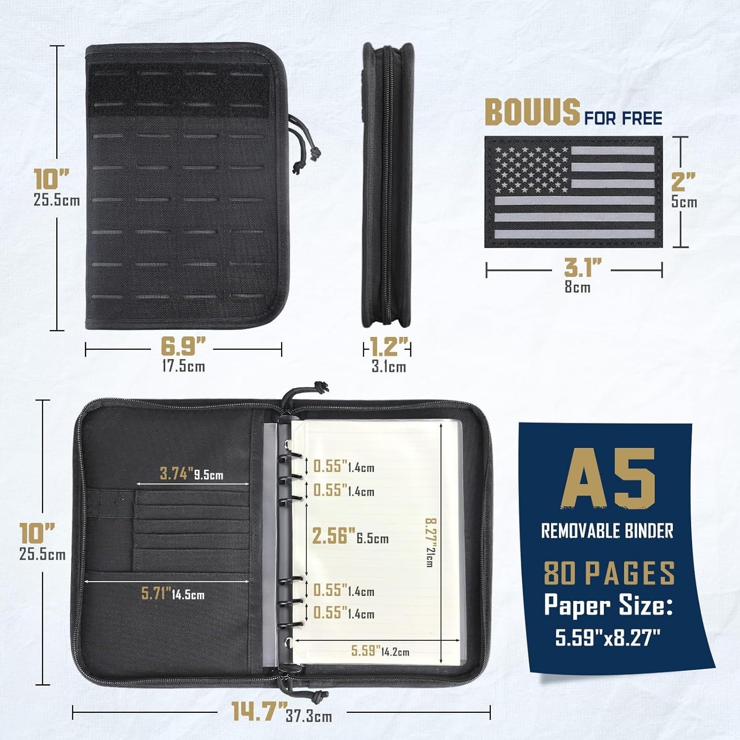 All-In-One Tactical Notebook Padfolio Binder, Detachable A5 6-Ring Binder & 80 R