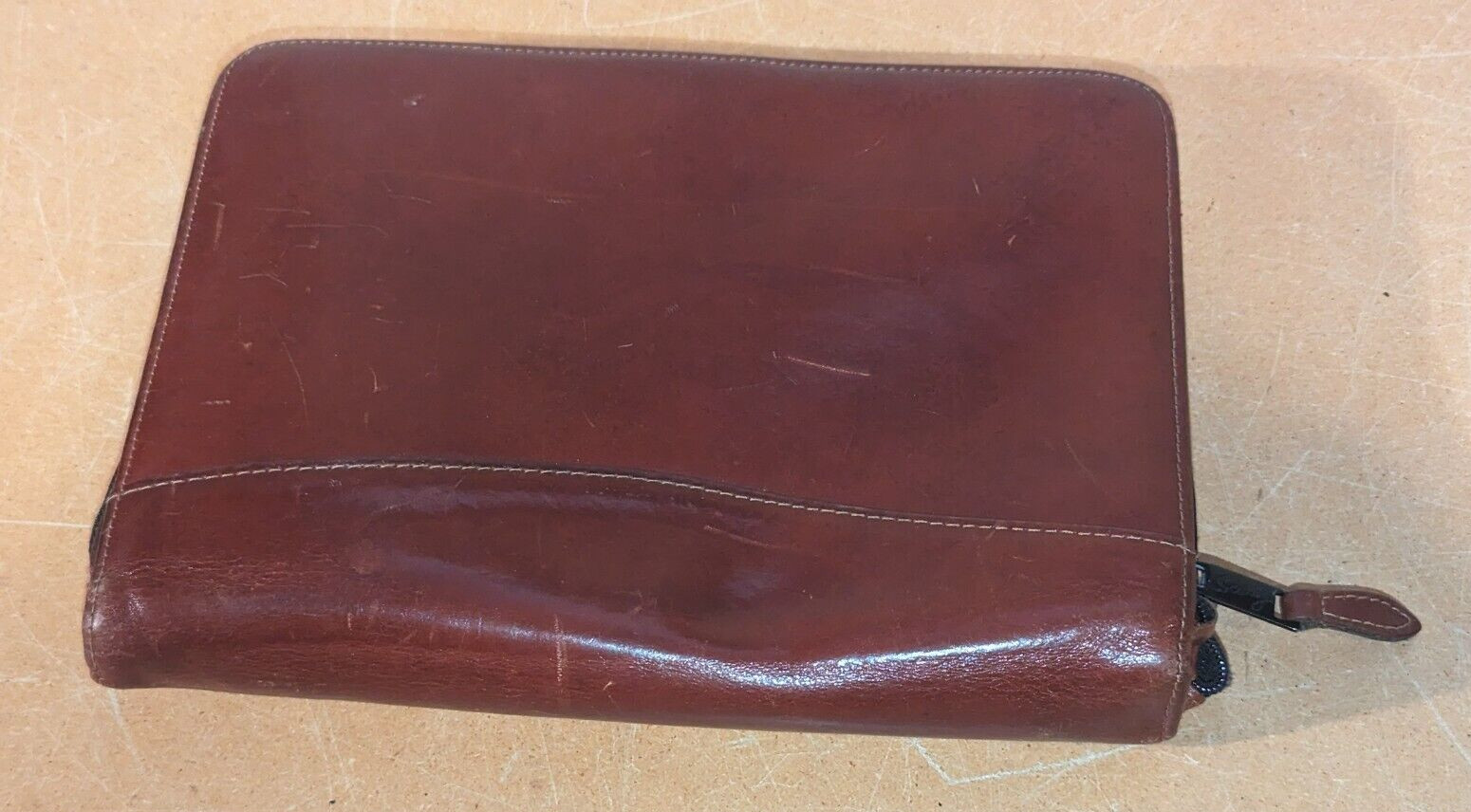 Vintage Scully leather zippered small 8X10 portfolio organizer Rustic Brown