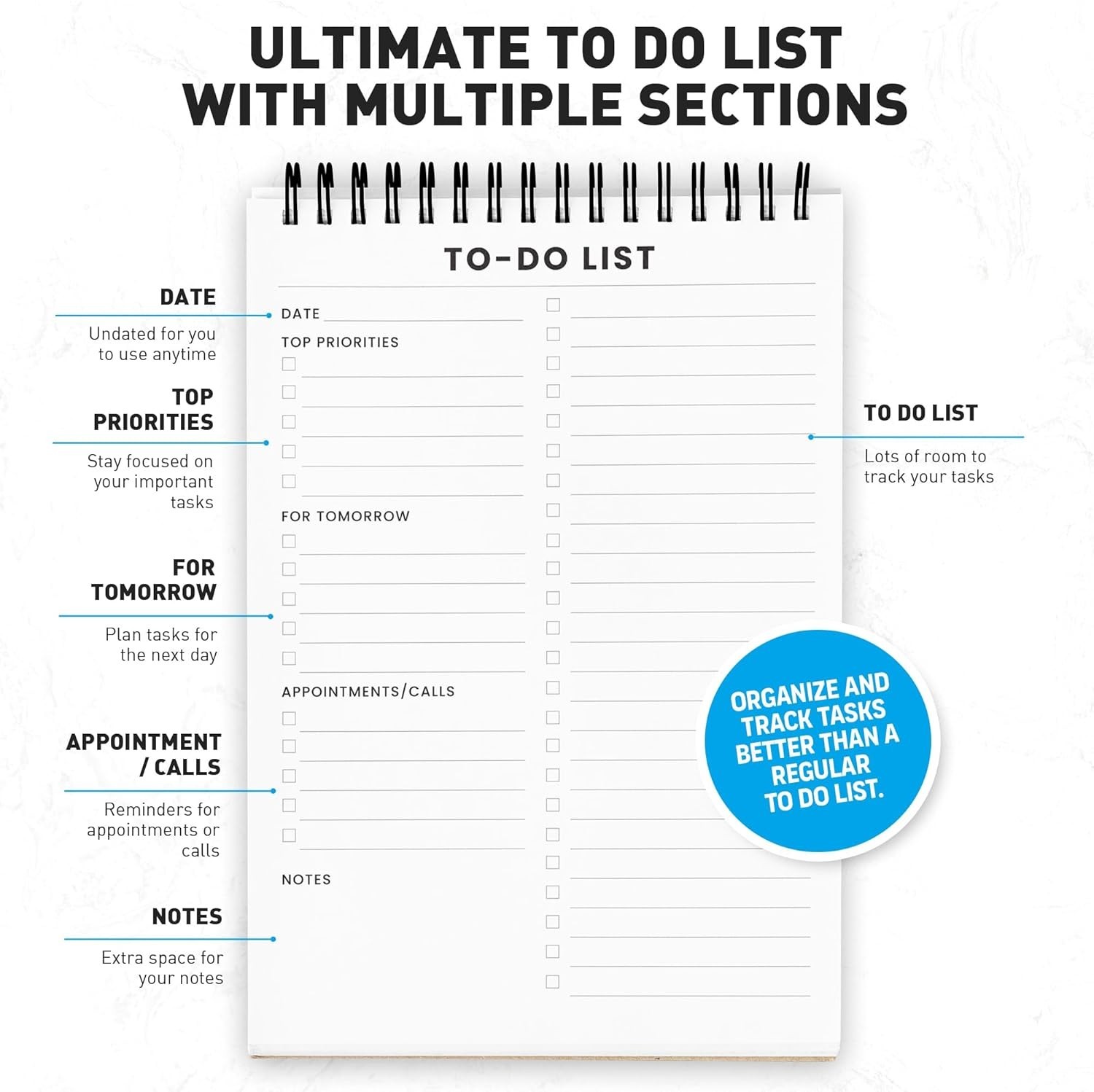 6 Pack To Do List Notepad – Spiral Daily Planner with 35 Ruled Sheets, 5.2×8″