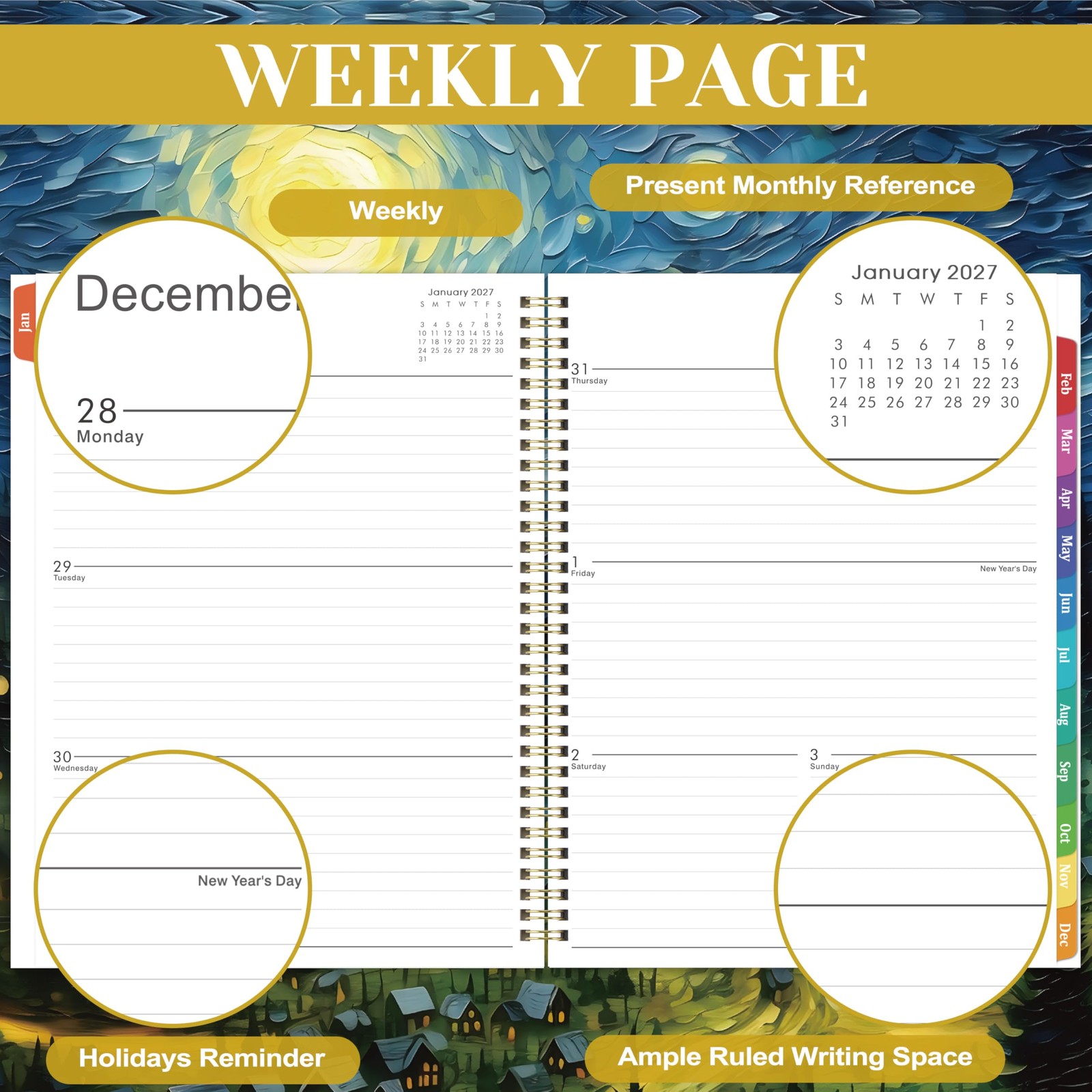 2027 Planner – 2027 Weekly and Monthly, Jan. 2027 – A4, Multicolor 2