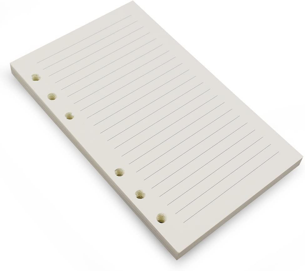 6-Ring A6 Binder/Planner Refill Paper, 6 Hole,6 3/4 X 4 1/8 Inches Refillable Wh