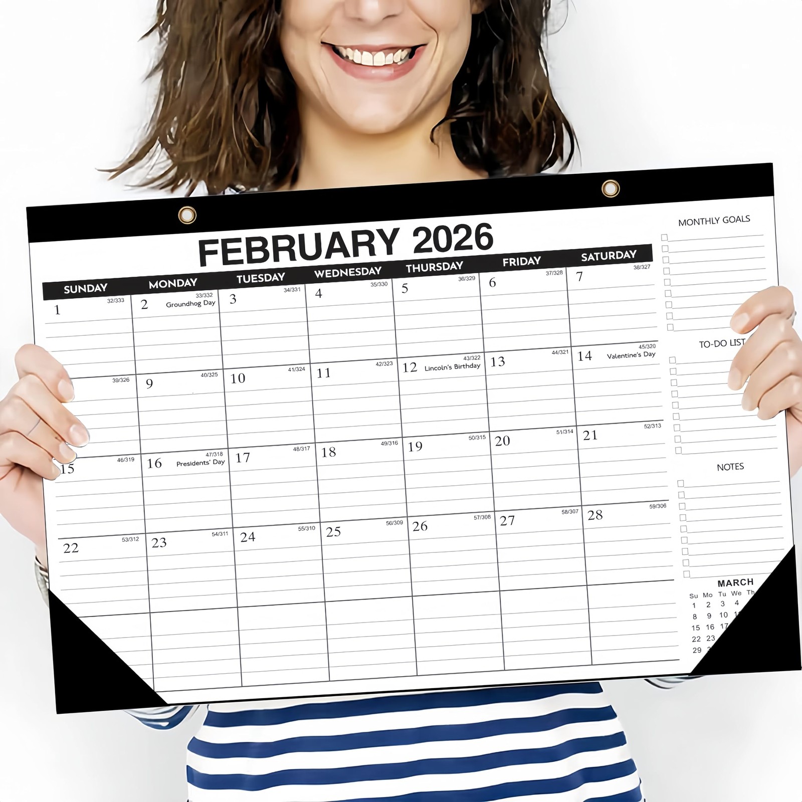 Desk Calendar 2026-2027 – 18-Month Large Black&White – Until June 2027