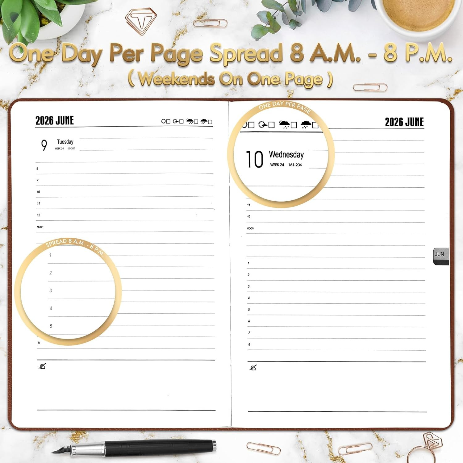 2026 Daily Hourly Planner – One Page a Day, 2026 Diary 5.7 X 8.3″ Hardcover Week