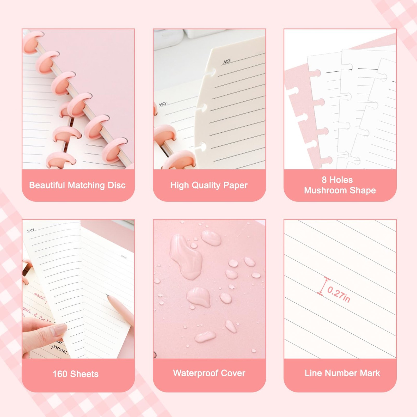 MOSA BEAR Discbound Notebook, 8-Disc Disbound Planner with Removable A5, Pink