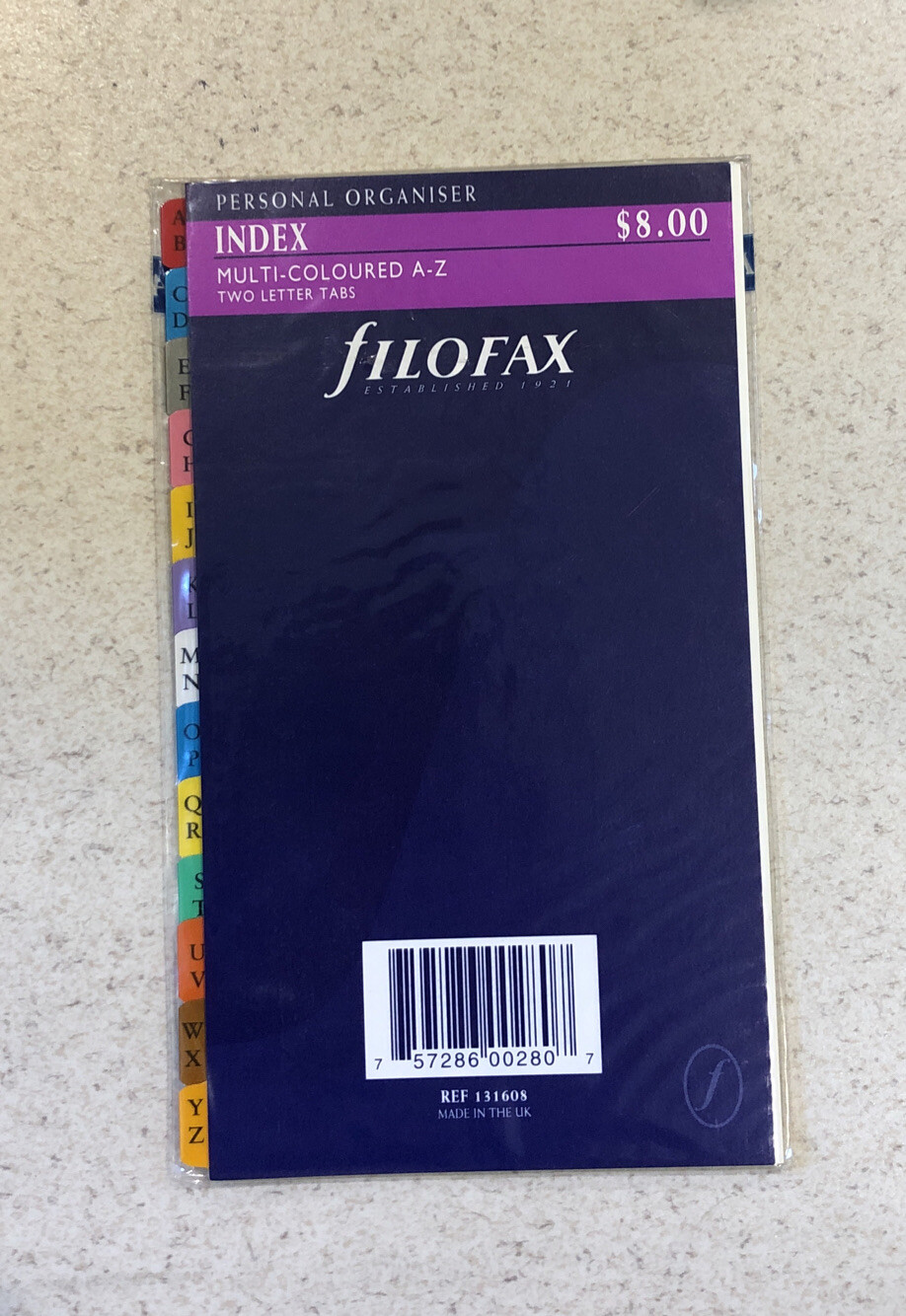 Filofax Personal Organizer Index Multi-Colored A-Z Two Letter Tabs 6 Hole