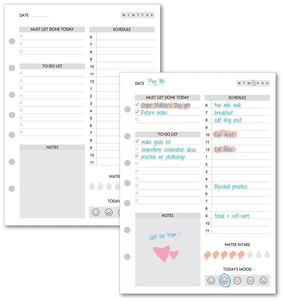 100 Sheets 5.5×8.5 Inch Daily To Do List Paper Undated 7Hole Mini Binder