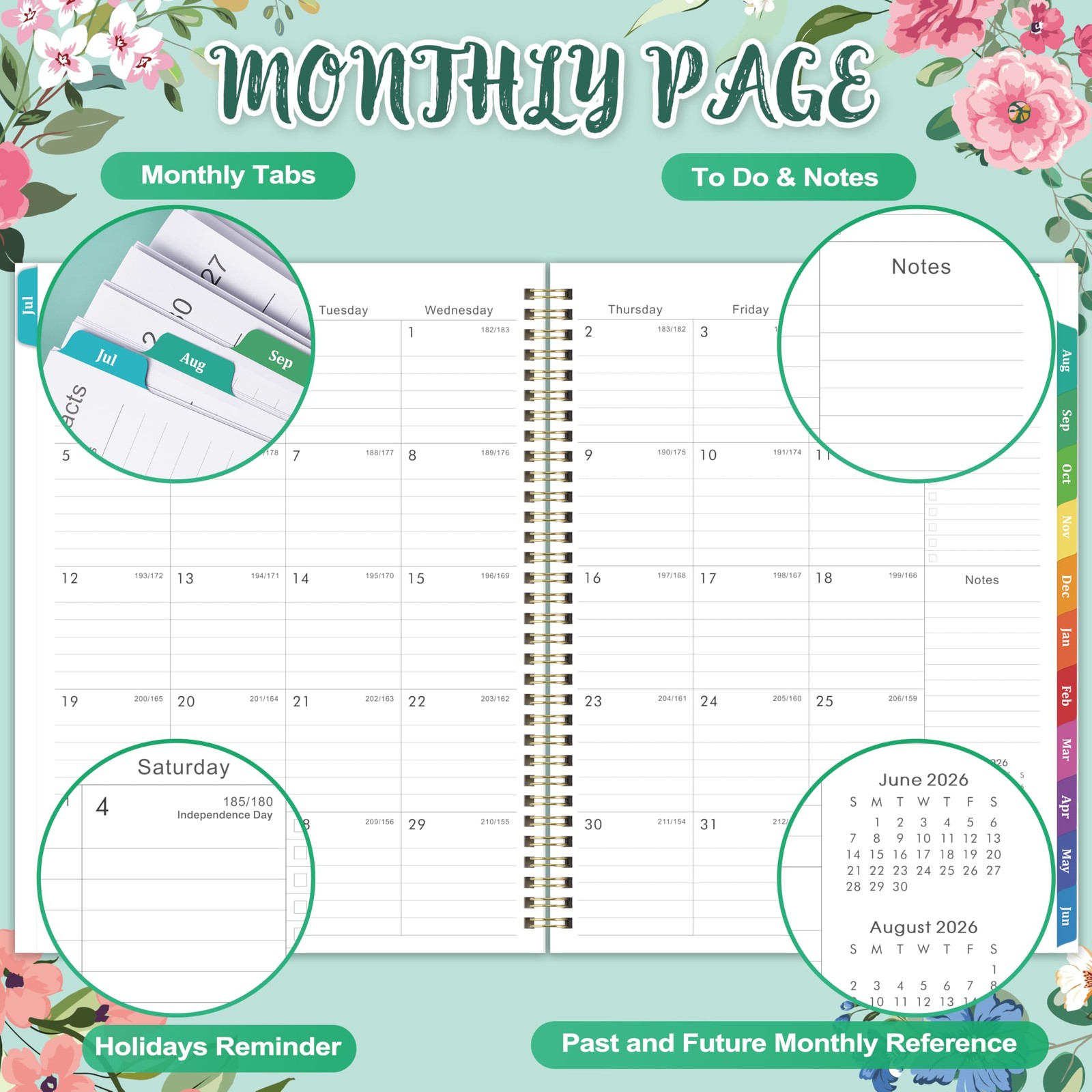 Planner 2026-2027 – 9″ x 11″ Weekly and Monthly 9” × 11”, green