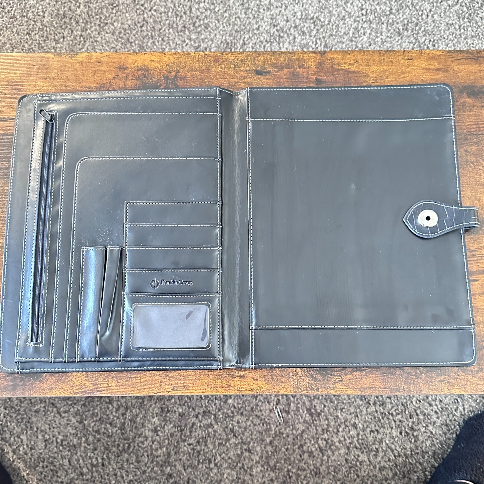 FRANKLIN COVEY Note Pad folio Portfolio Black Faux Leather Crocodile Cover Retro