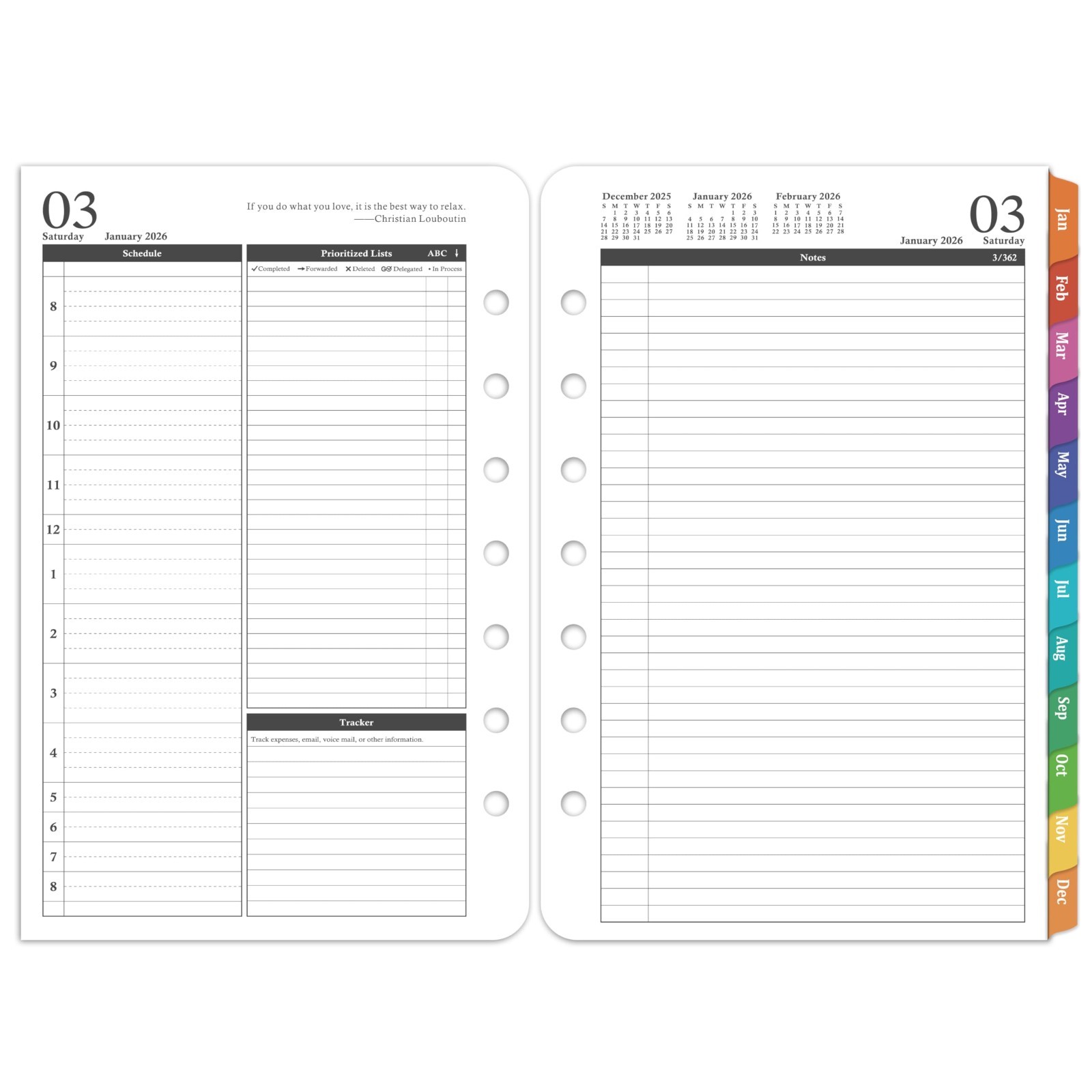 2026 Daily & Monthly Planner Refills, 2-Page Per Day, Ring-Bound Organizer, Tabs