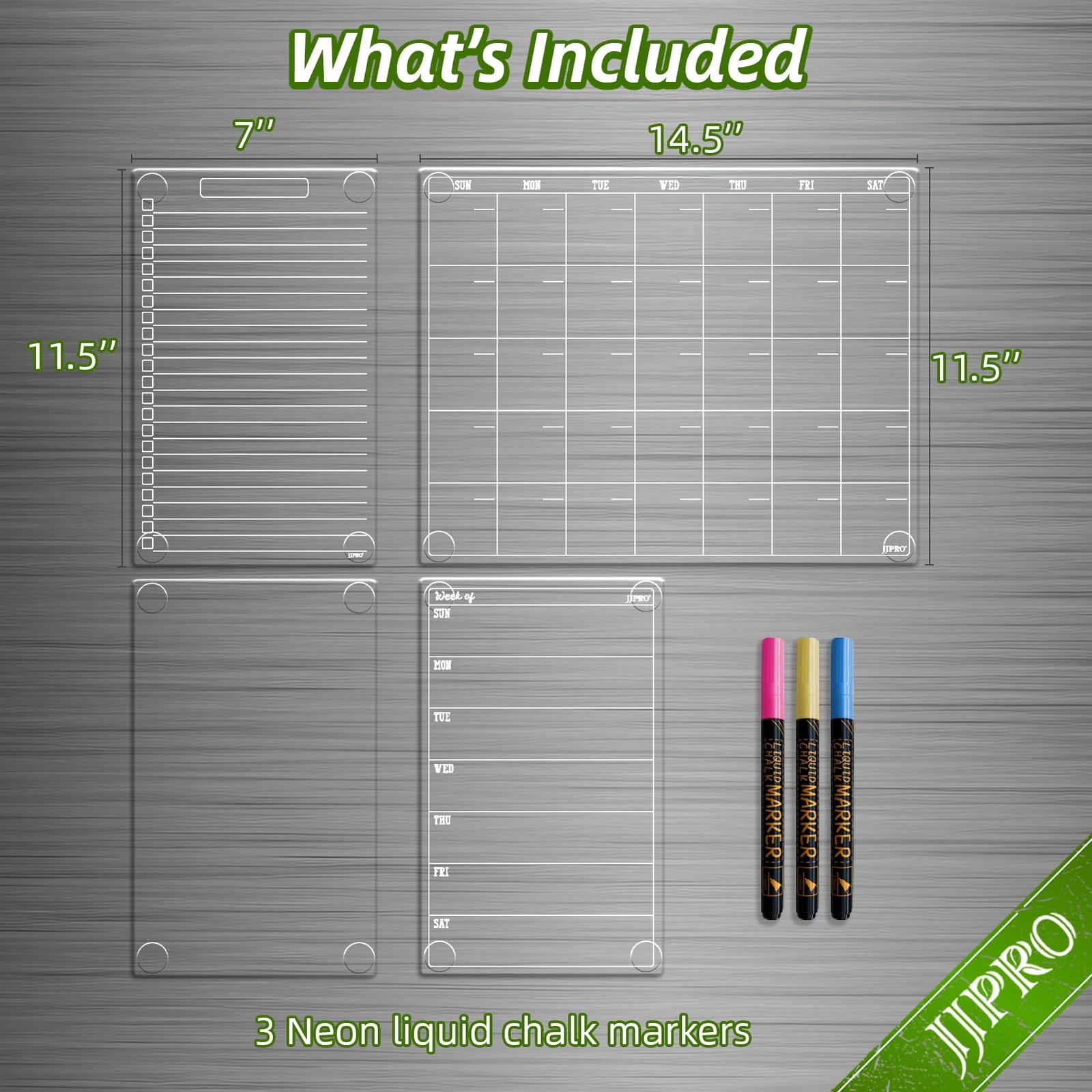JJPRO Non-Magnetic Dry Erase Monthly Calendar for 14.5″x11.5″, Clear