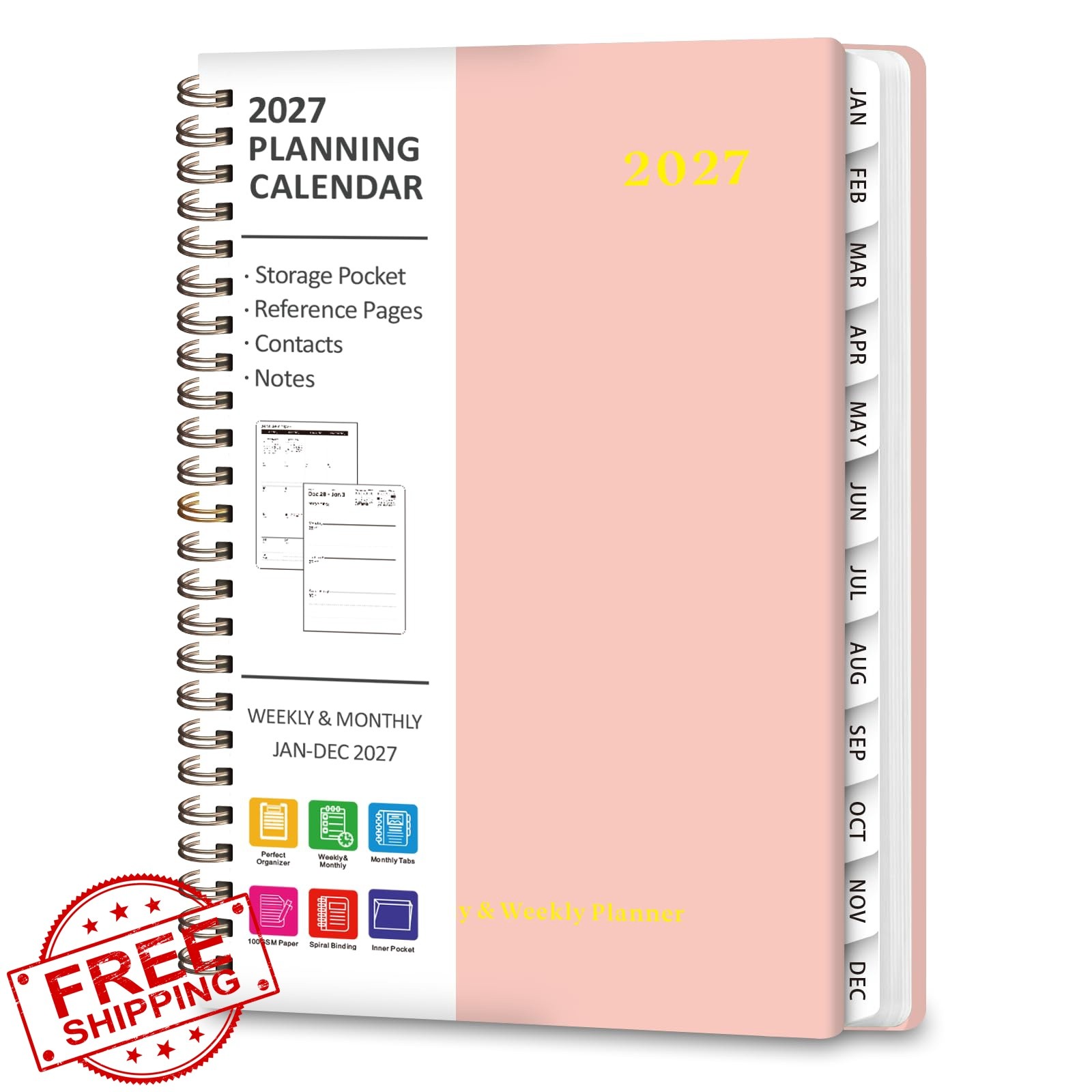 VALOME 2027 A5 Planner Pink Hardcover Spiral
