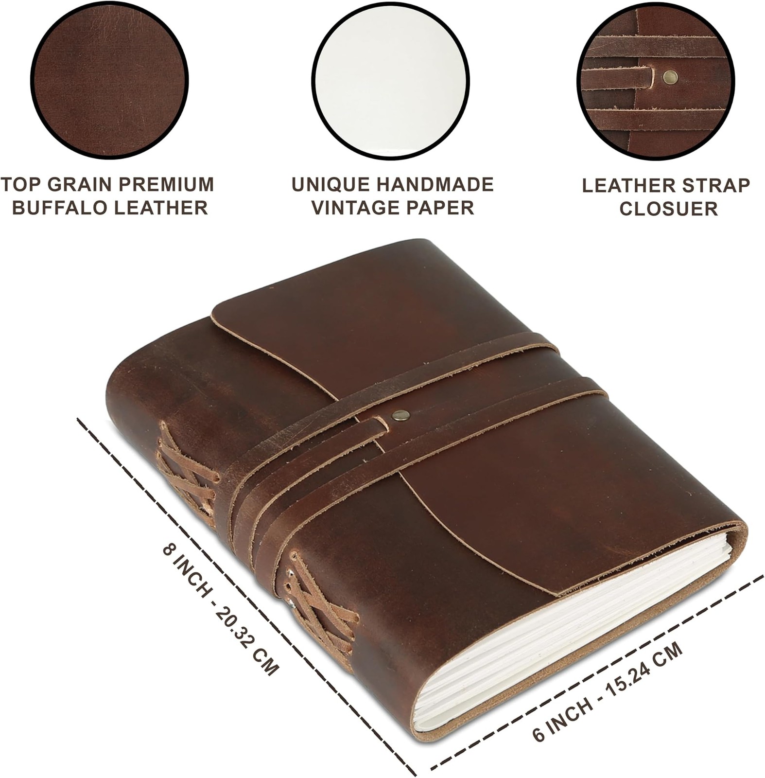 KomalC Dark Tan Leather Journal 8×6 | Handmade Vintage Notebook with Unlined …