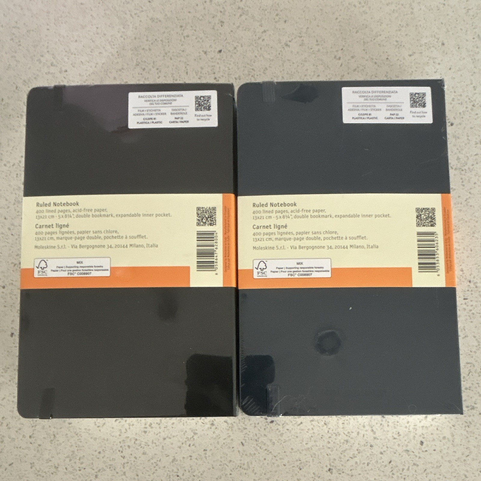 2 Moleskine Expanded Notebooks – Unopened- Hard Covers – 400 pgs – Black & Blue