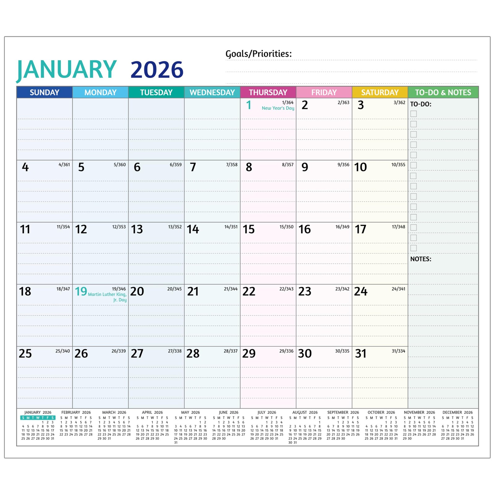 2026-2027 Magnetic Calendar for Refrigerator – 18 Monthly multicolored