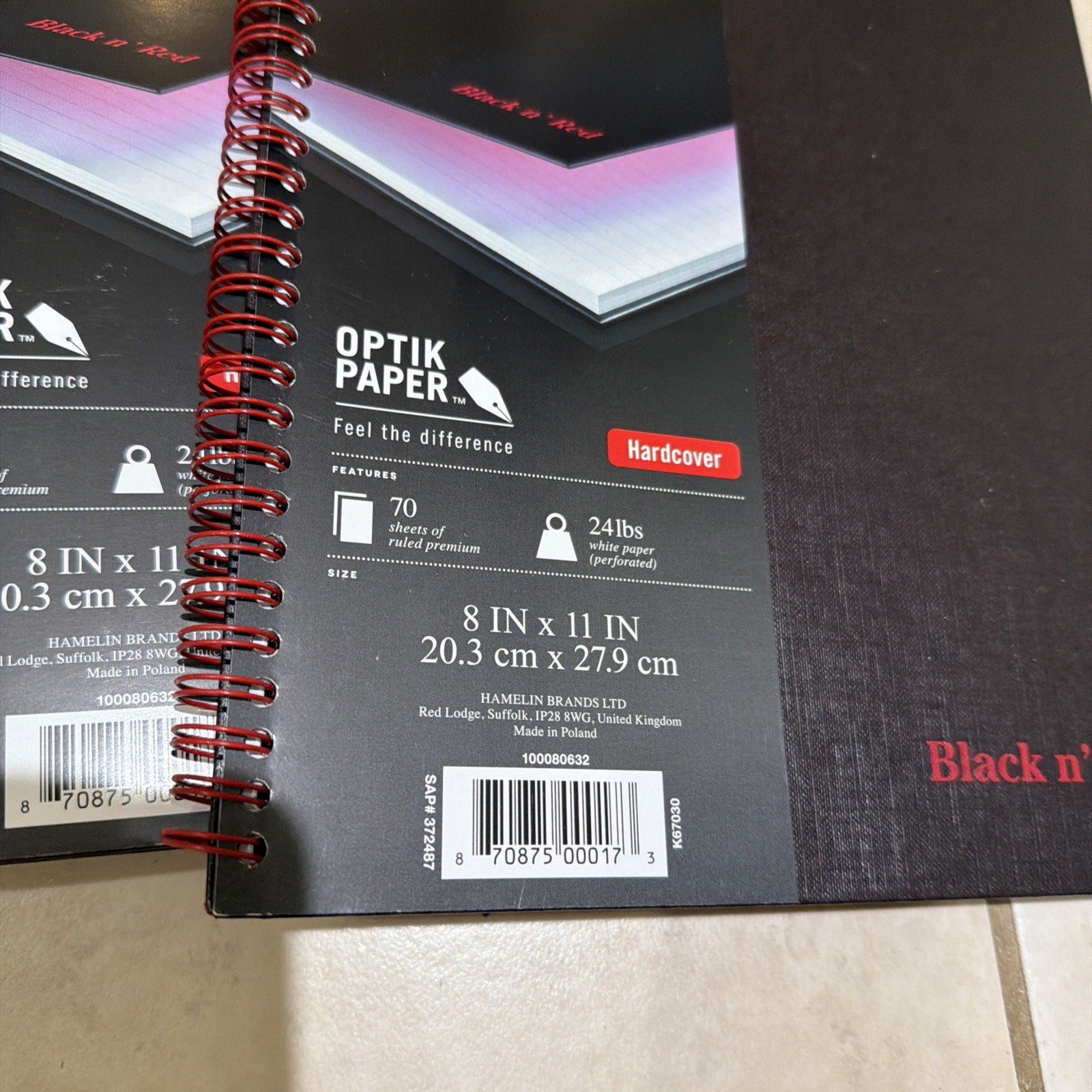 Qty 4 Black n’ Red Hardcover Spiral Notebook 11″ x 8-1/2″, 70 Sheets Ruled New