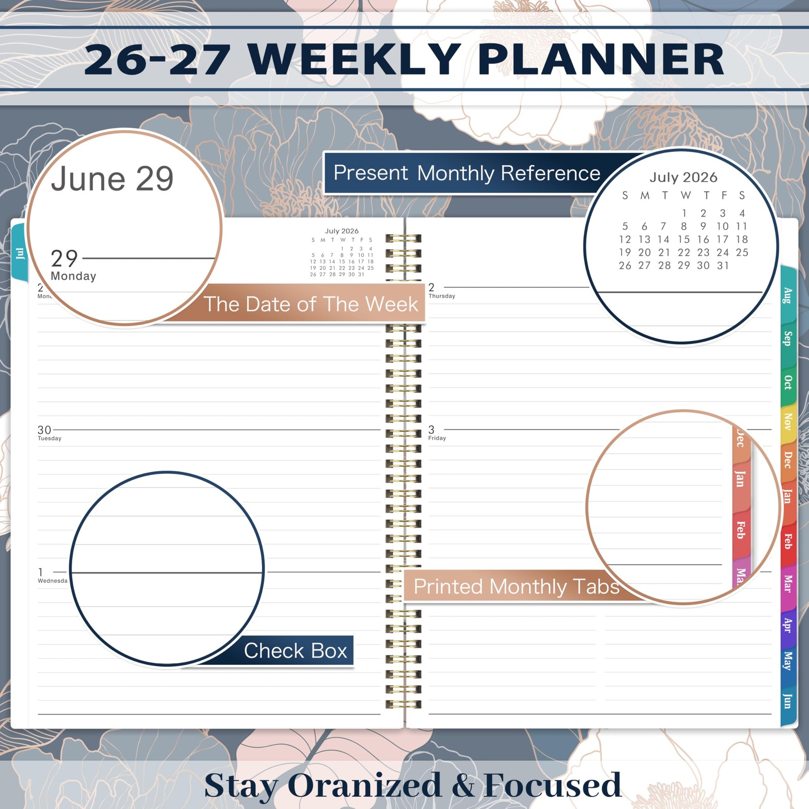 Planner 2026-2027 – Academic 2026-2027, 136 pages, Engarved Pink