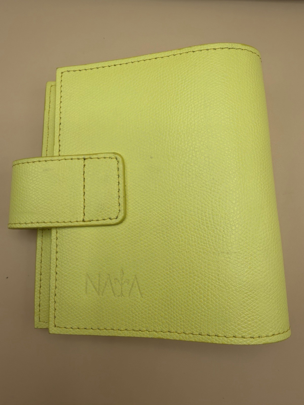Naya Paperie Pocket Ring Planner Neon Yellow Leather 25mm Rings Pen Loop