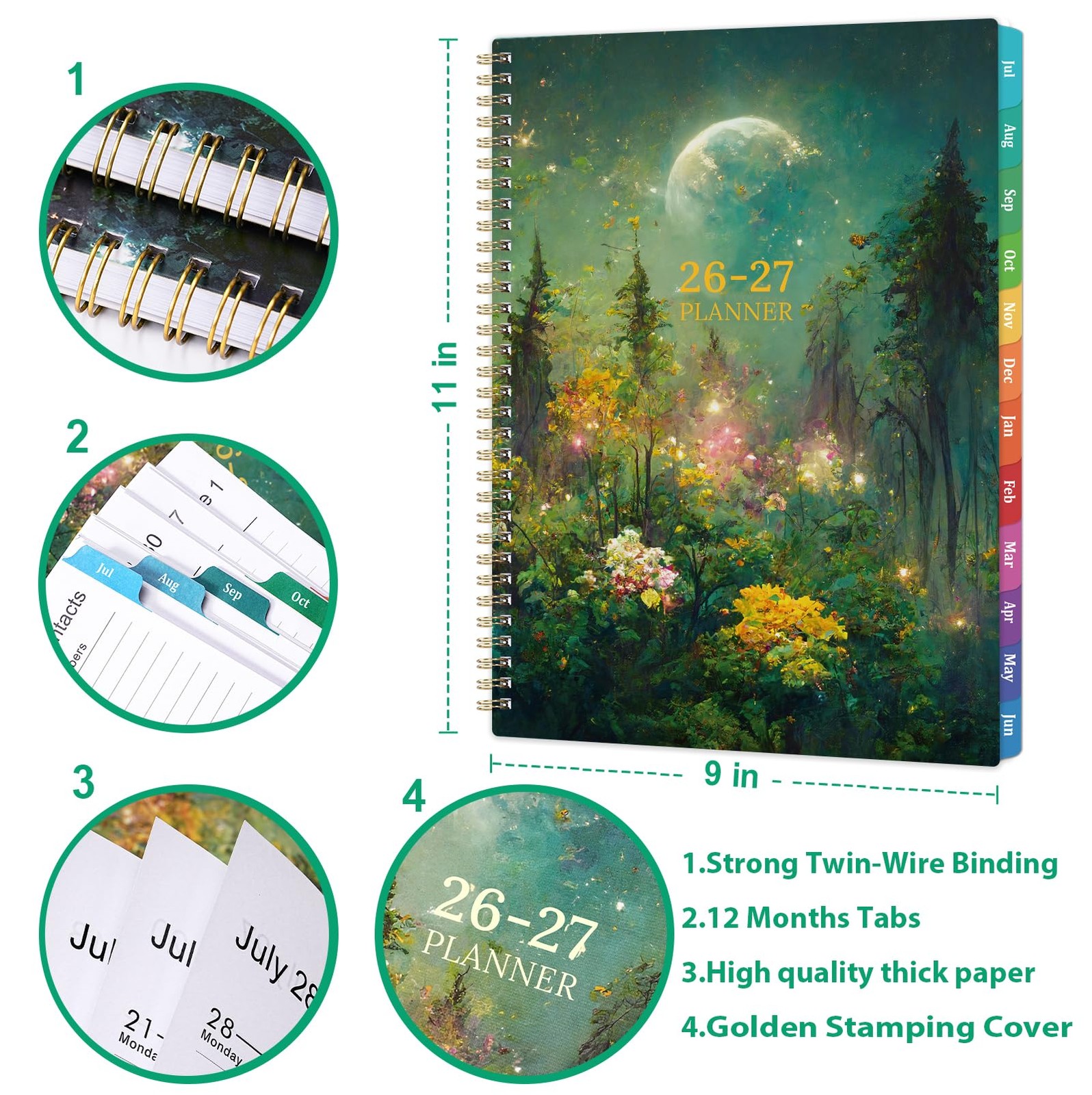 Planner 2026-2027 – Academic 2026-2027, Jul.2026 – Jun.2027, 9″ Green