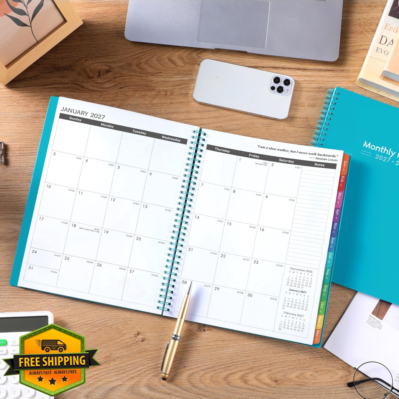 Artfan 2027-2029 Monthly Planner 9″x11″ Teal