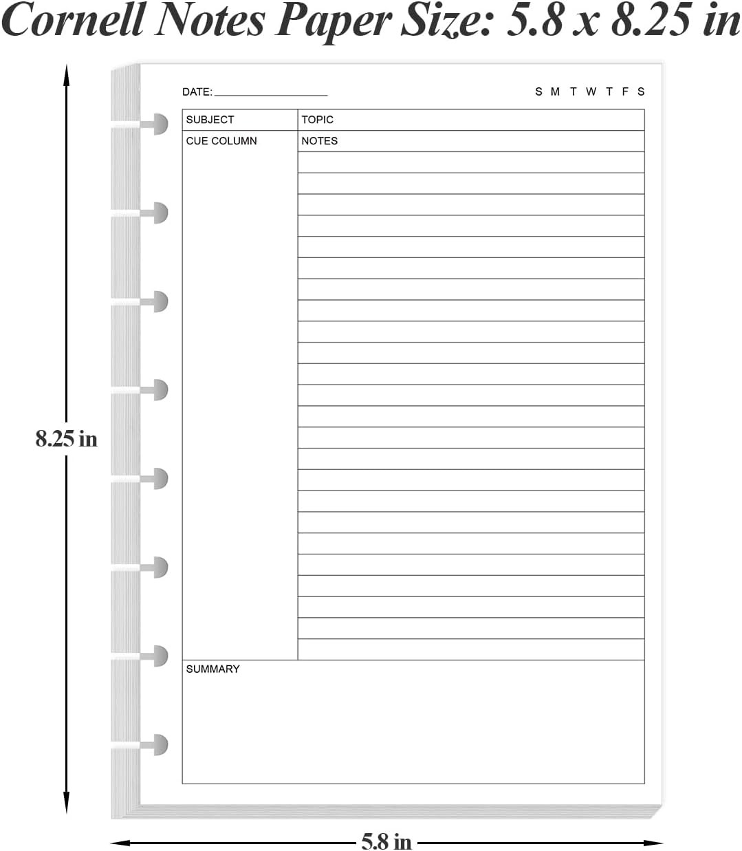 Junior Size Cornell Notes Filler Paper – A5 TUL Custom Note-Taking System 8 Disc