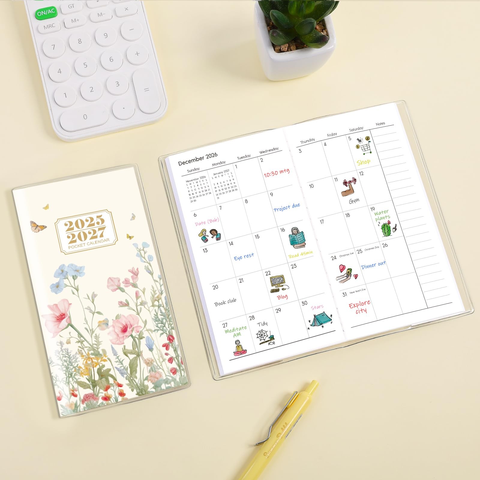 Pocket Calendar 2026-2027 Small Monthly Planner 6.5×3.5 Butterfly Organizer