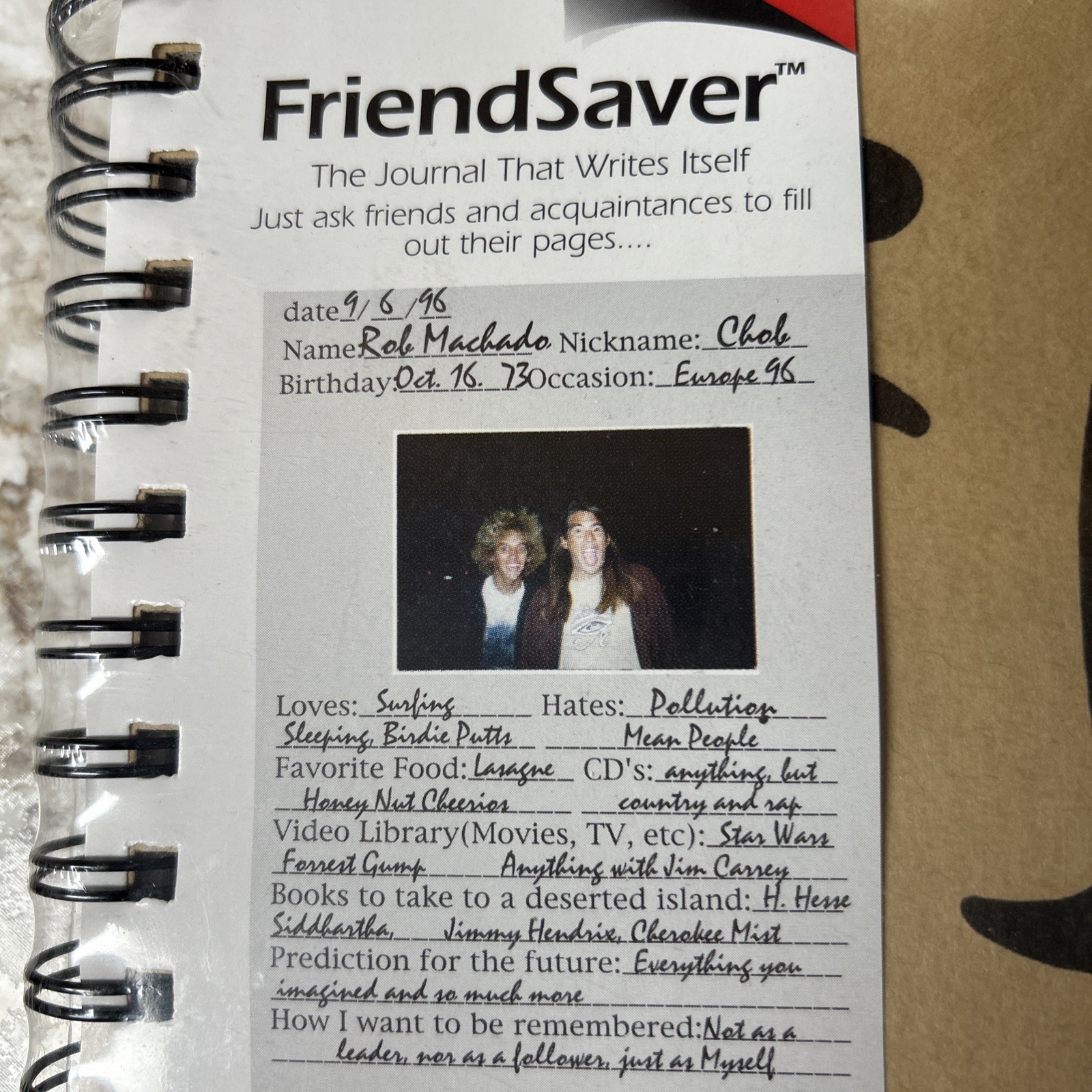 Cachet FriendSaver Journal That Writes Itself Sealed 1996 Memory Autograph Book