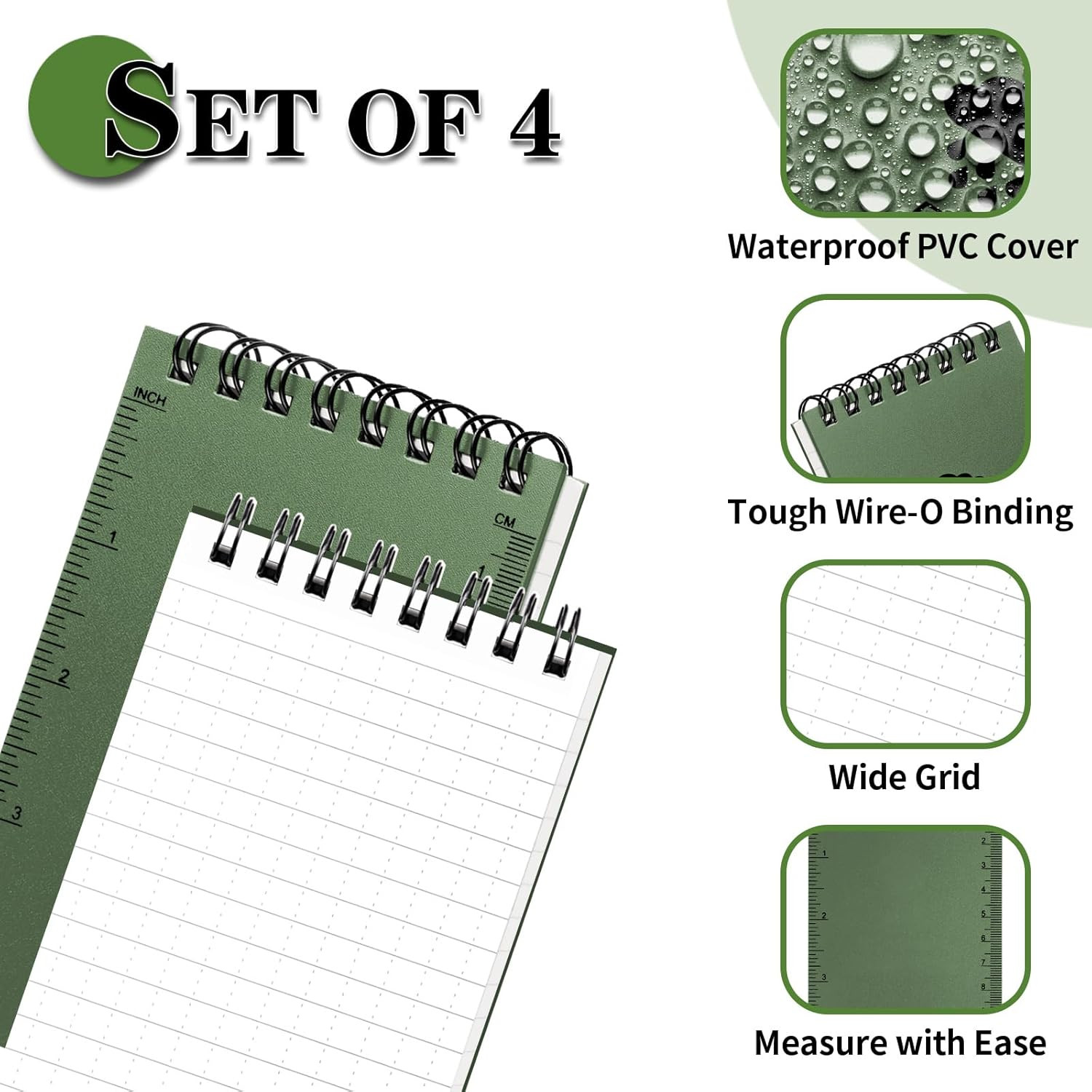 Waterproof Notebook, 4 Pack Top-Spiral Pocket Notepad, 3″ X 5″ Weatherproof Note