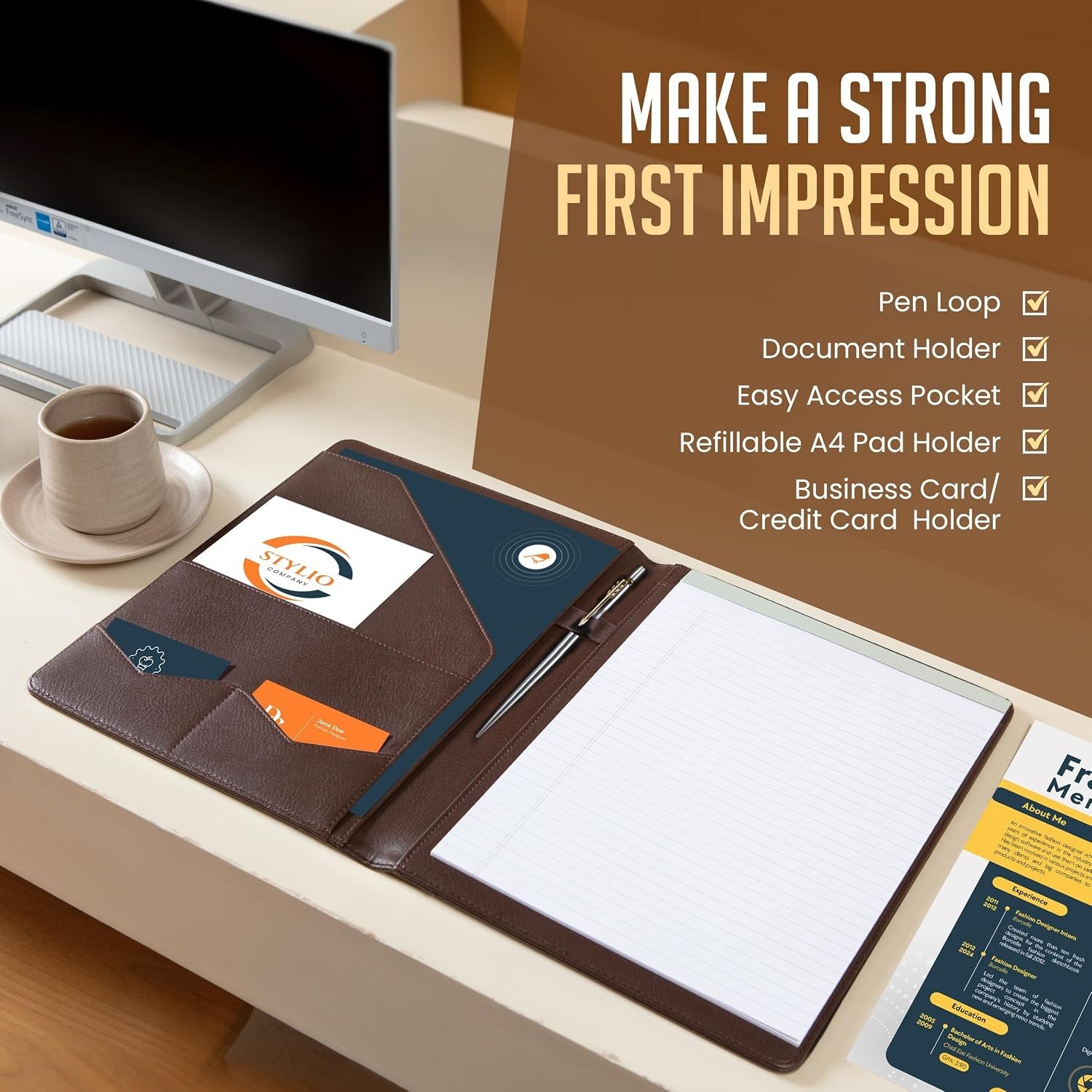 Compact Faux Leather Padfolio – Ideal for Interviews and Business Proposals