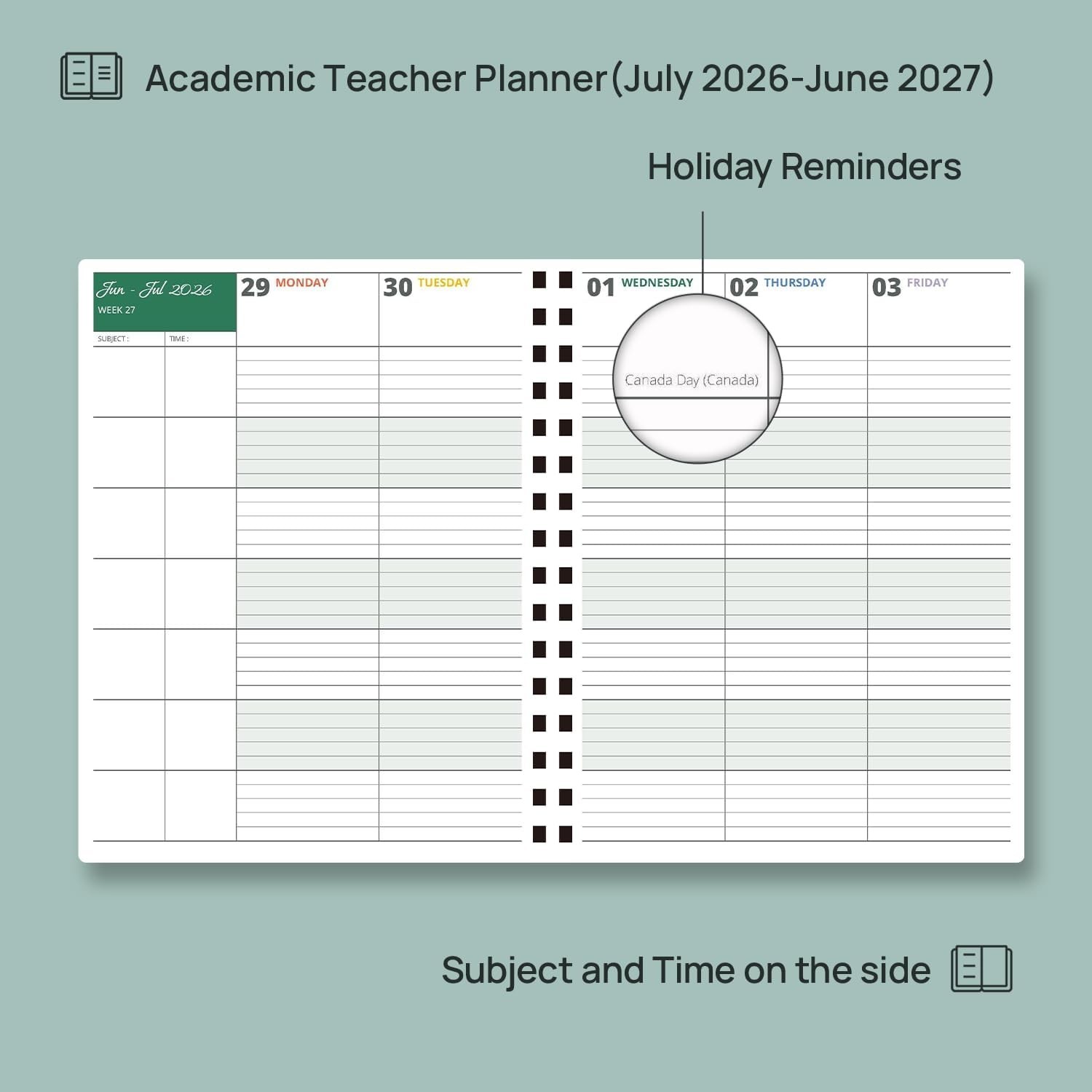 POPRUN Teacher Lesson Planner 2026-2027, Large Size 8.5″x 11″, Weekly Academic Y