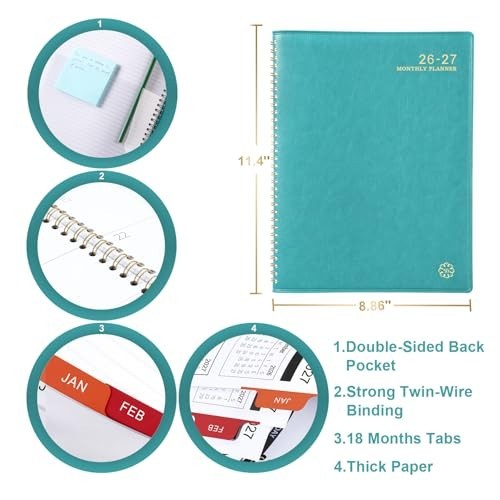Monthly Planner Jul 2024-Dec 2025 Twin-Wire Organizer Leather Cover 18M Planner