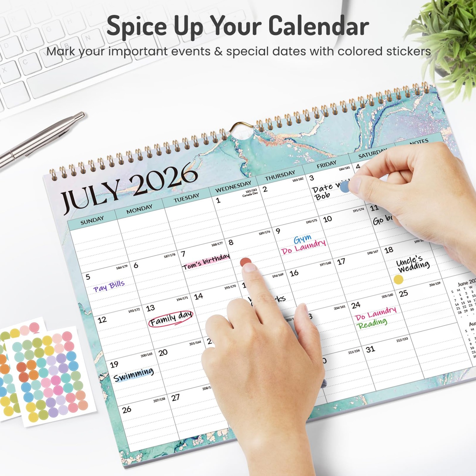 Calendar 2026-2027, Forvencer Wall from Jun 2026 to 14″ x 11″, Cyan