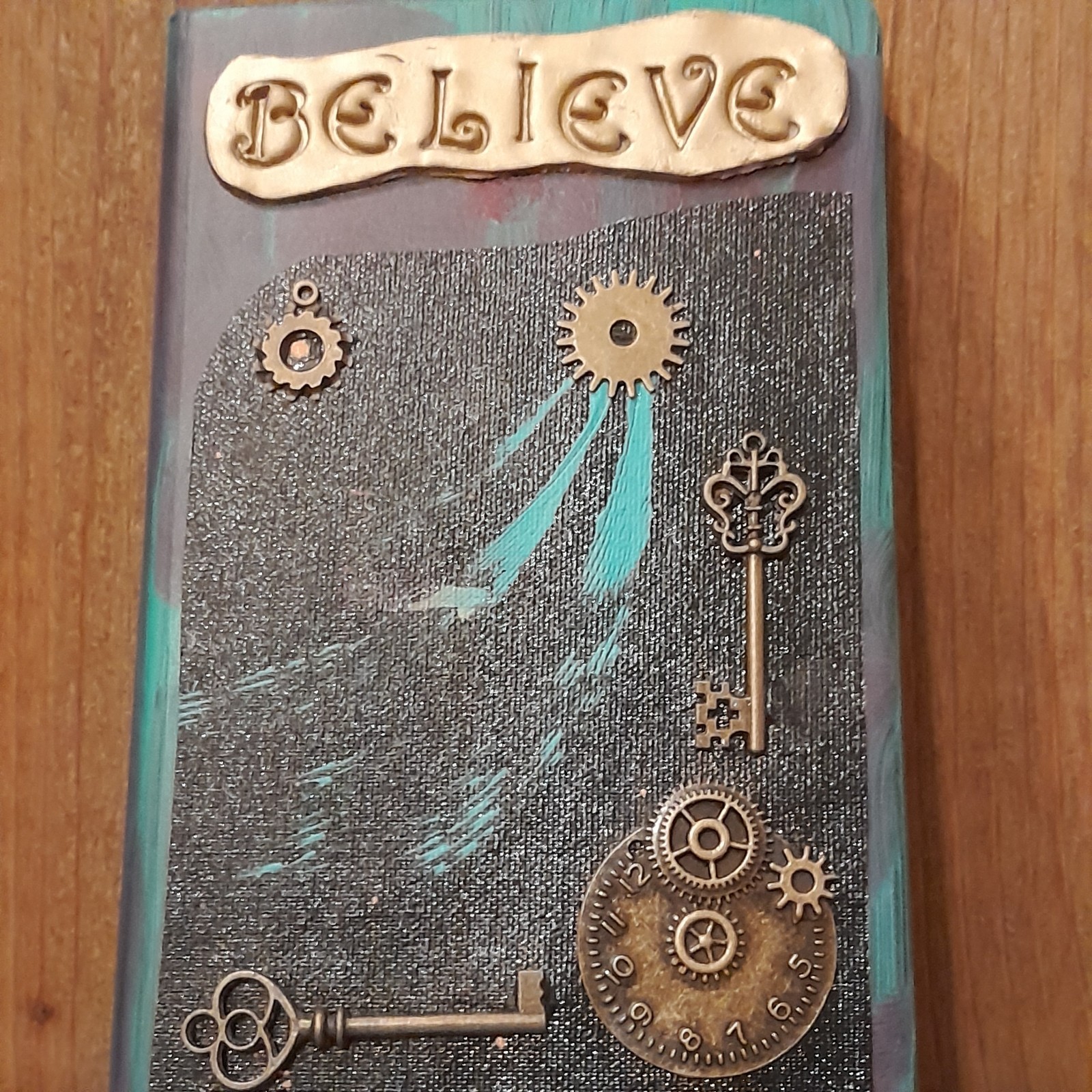 Handmade Leather Writing Journal / Diary Steampunk Gears Keys
