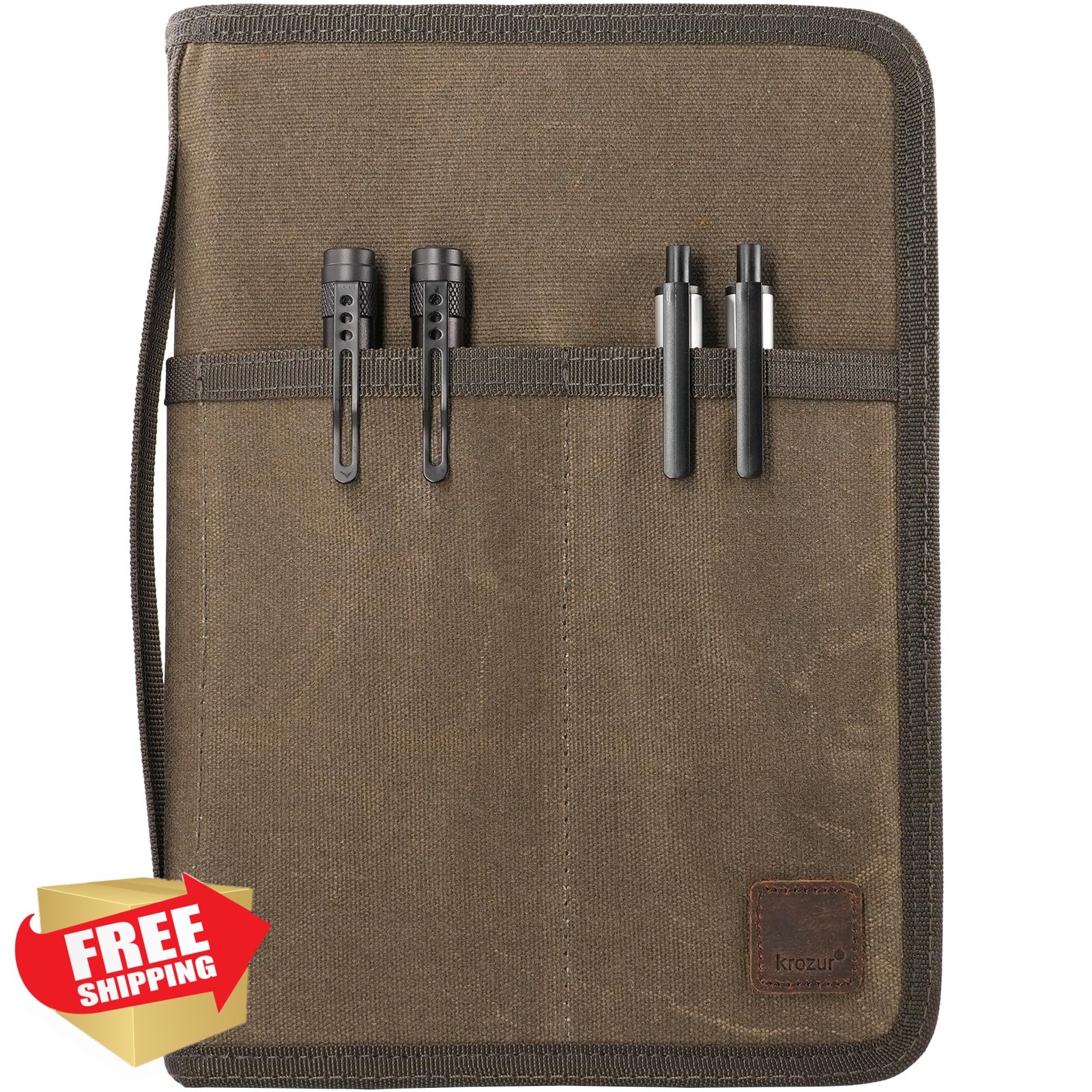 Krozur A5 Zipper Notebook Journal Olive Waxed Canvas
