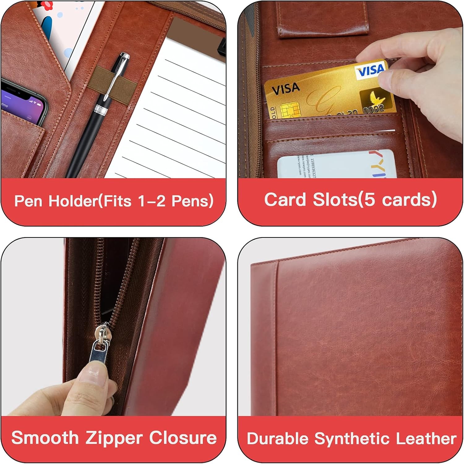 Zippered Padfolio Organizer, Leather Planner Binder, 10.2 Inch Portfolio Fold…