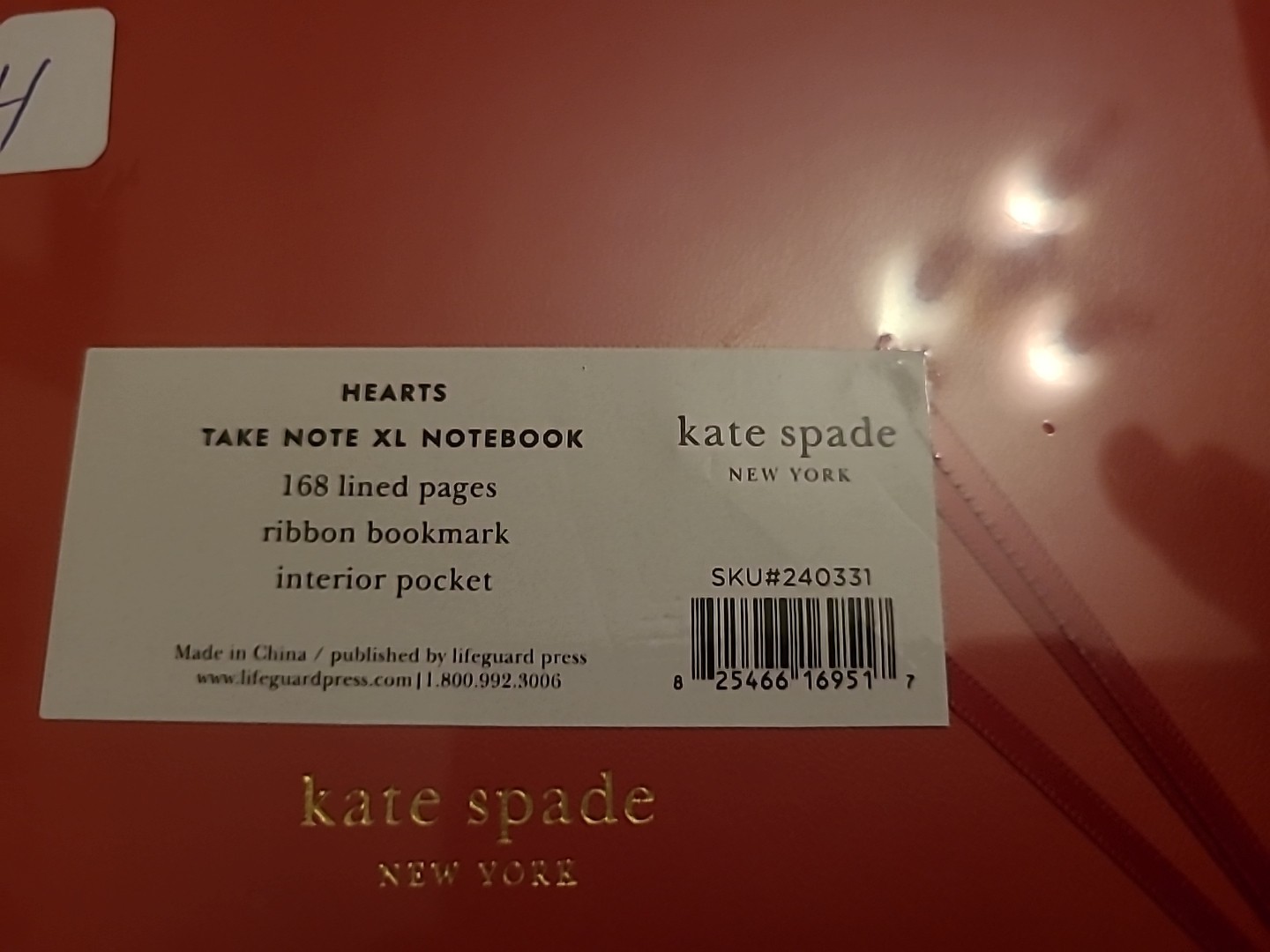 Kate Spade New York HEARTS TAKE NOTE NOTEBOOK 168 Lined Pages/Ribbon/Pocket