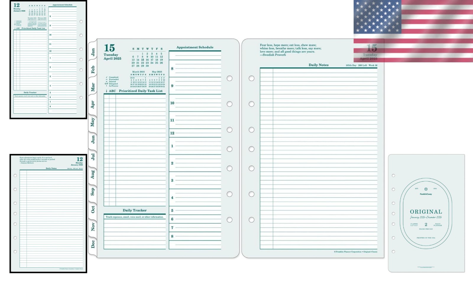 2026 Daily Planner 5.5×8.5″ Classic Size, 2 Pages/Day, USA Crafted